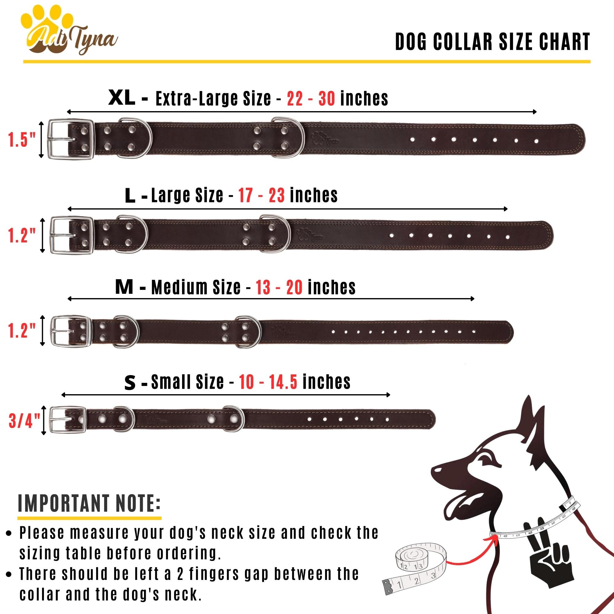 Adityna Heavy Duty Leather Dog Collar For Medium Dogs - Medium Dog Collar Gift Ideea For Dog Lovers - Soft And Strong,100% Genuine Leather (Medium, Brown)