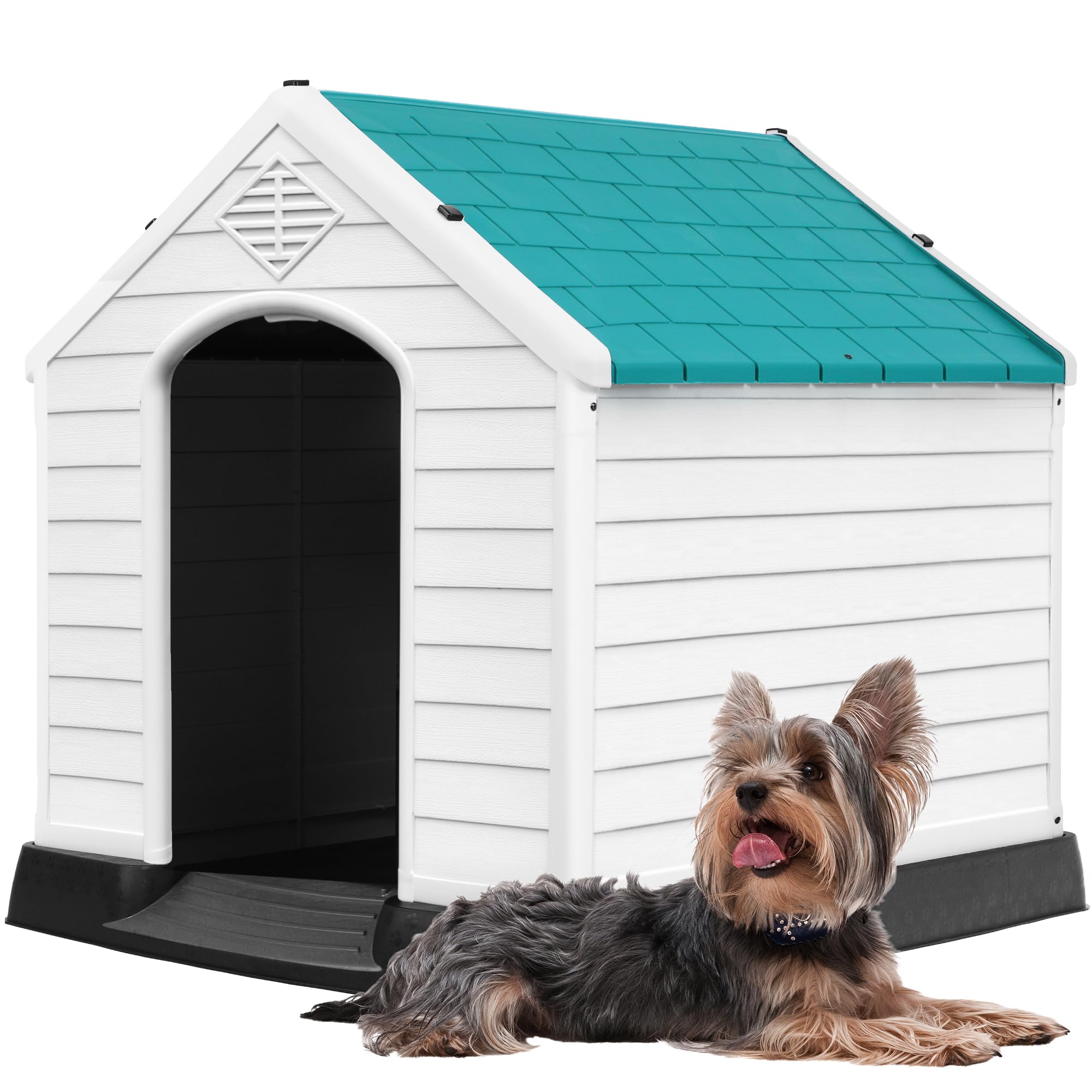 Dwvo Robust Weatherproof Dog House, Indoor & Outdoor Safe Haven For Small To Medium Dogs, Easy Assembly & Cleaning (28.5''L*26''