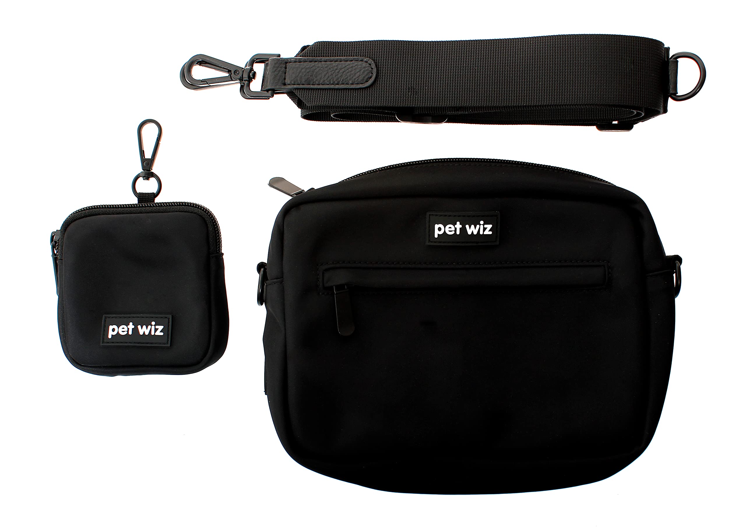 pet wiz Dog Walking Bag with Detachable and Adjustable Strap & Matching Treat Pouch (Black)