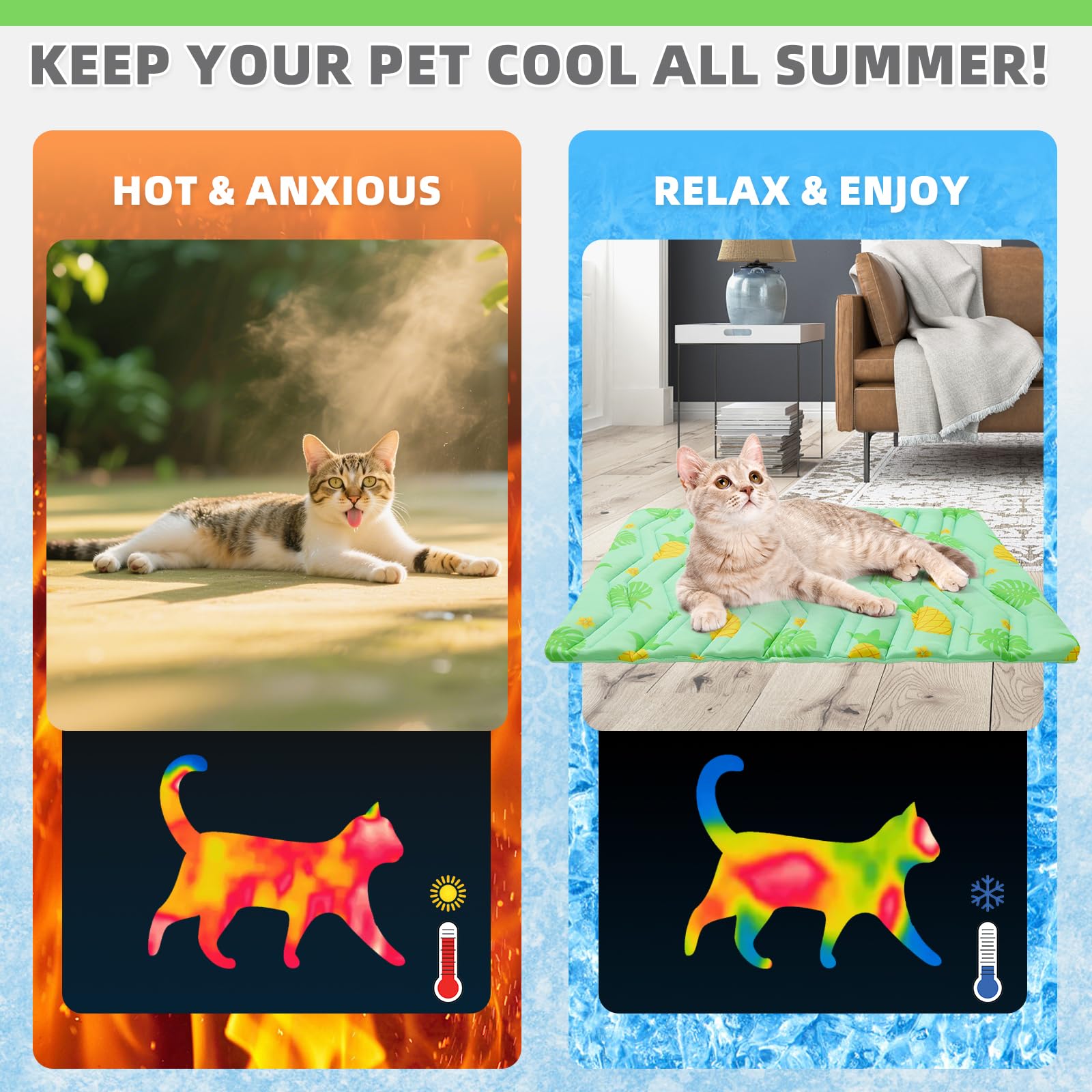 Kooltail Dog Cooling Mat, Upgraded Two Sided Cooling Pad For Dogs Cats Puppy, Soft Pet Sleeping Blanket Keep Cool In Summer With