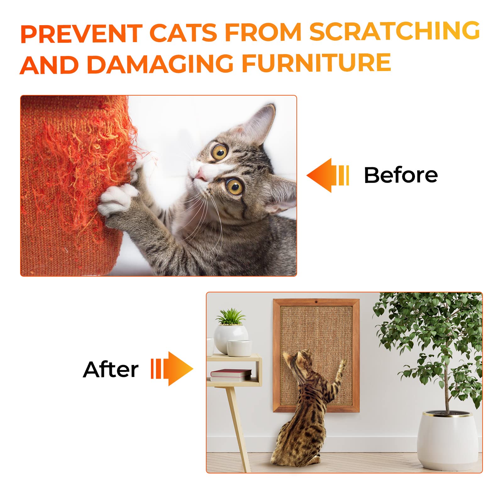 Cat Scratching Post - BXL, Natural Wooden Sisal Cat Wall Scratcher, Floor or Wall Mounted Vertical Cat Scratch Pad for Indoor Ca