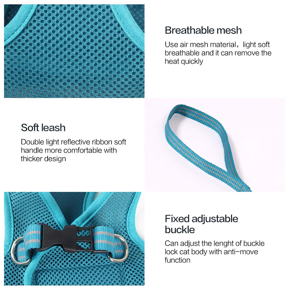 Heywean Cat Harness And Leash - Ultra Light Escape Proof Kitten Collar Cat Walking Jacket With Running Cushioning Soft And Comfortable Suitable For Puppies Rabbits (L, Turquoise)