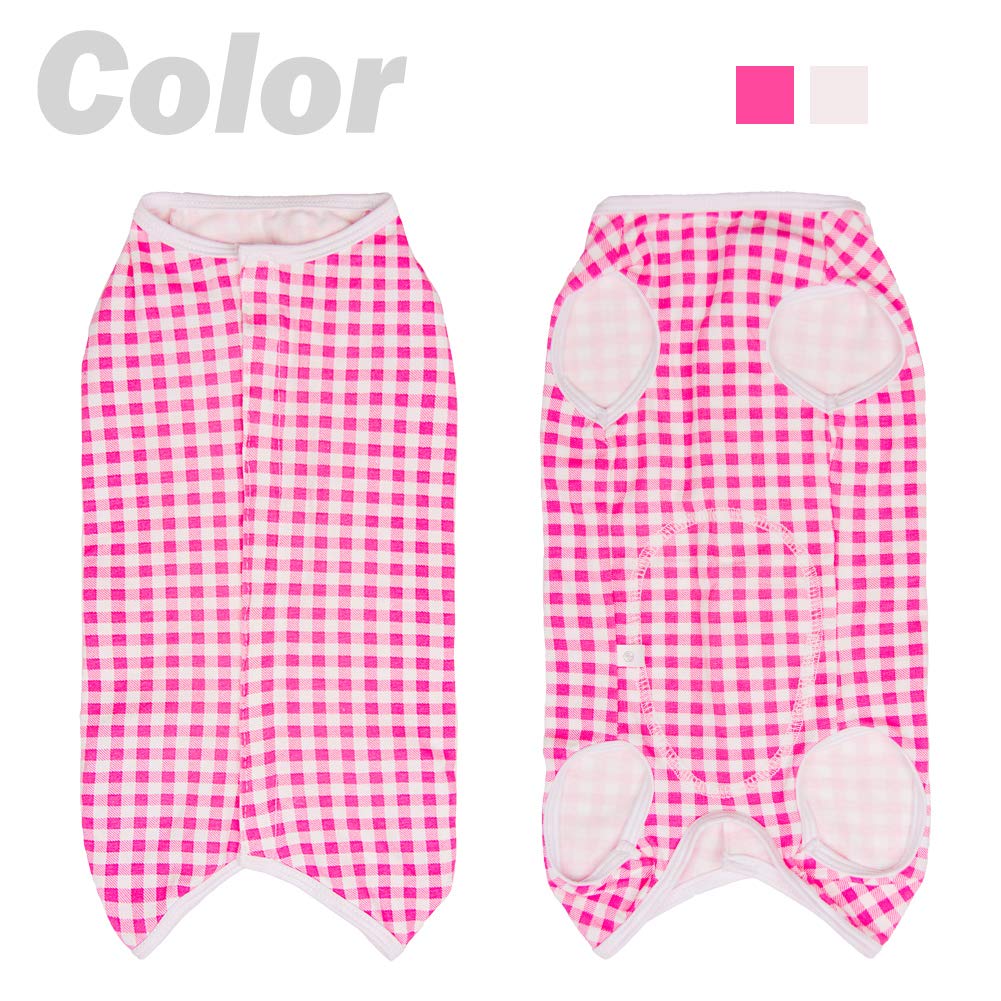 Dogs Recovery Suit Post Surgery Shirt For Puppy, Wound Protective Clothes For Little Animals(Pink White Plaid-M)