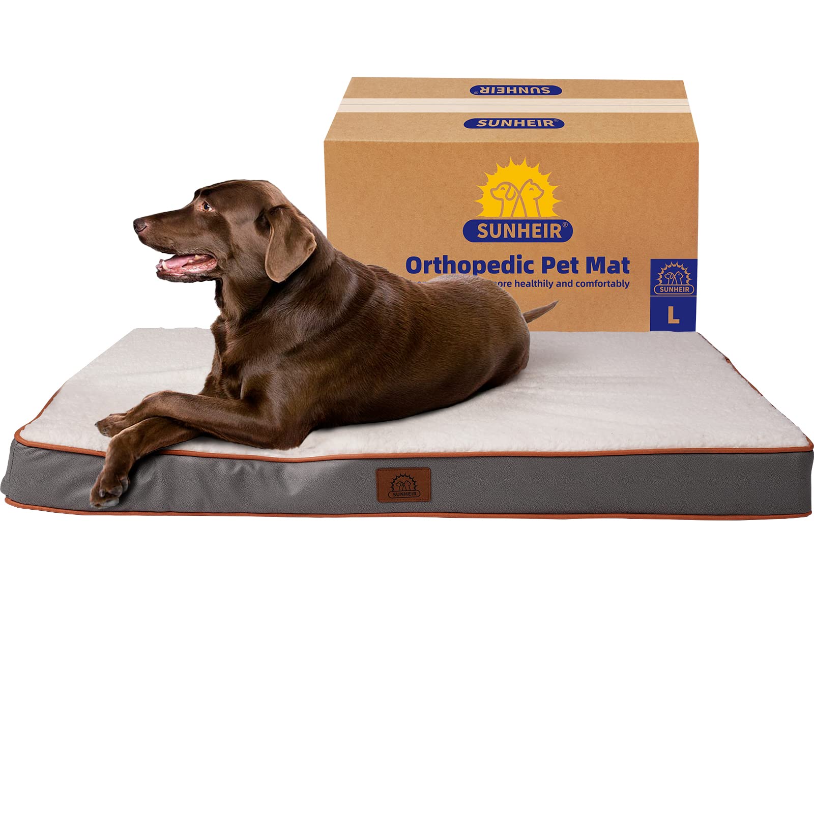 Sunheir Orthopedic Dog Bed For Large Dogs, Large Dog Bed With Removable Waterproof Cover And Machine Washable Dog Bed, Egg Crate Foam Pet Bed Mat, L(35'X22'X3'), Light Grey