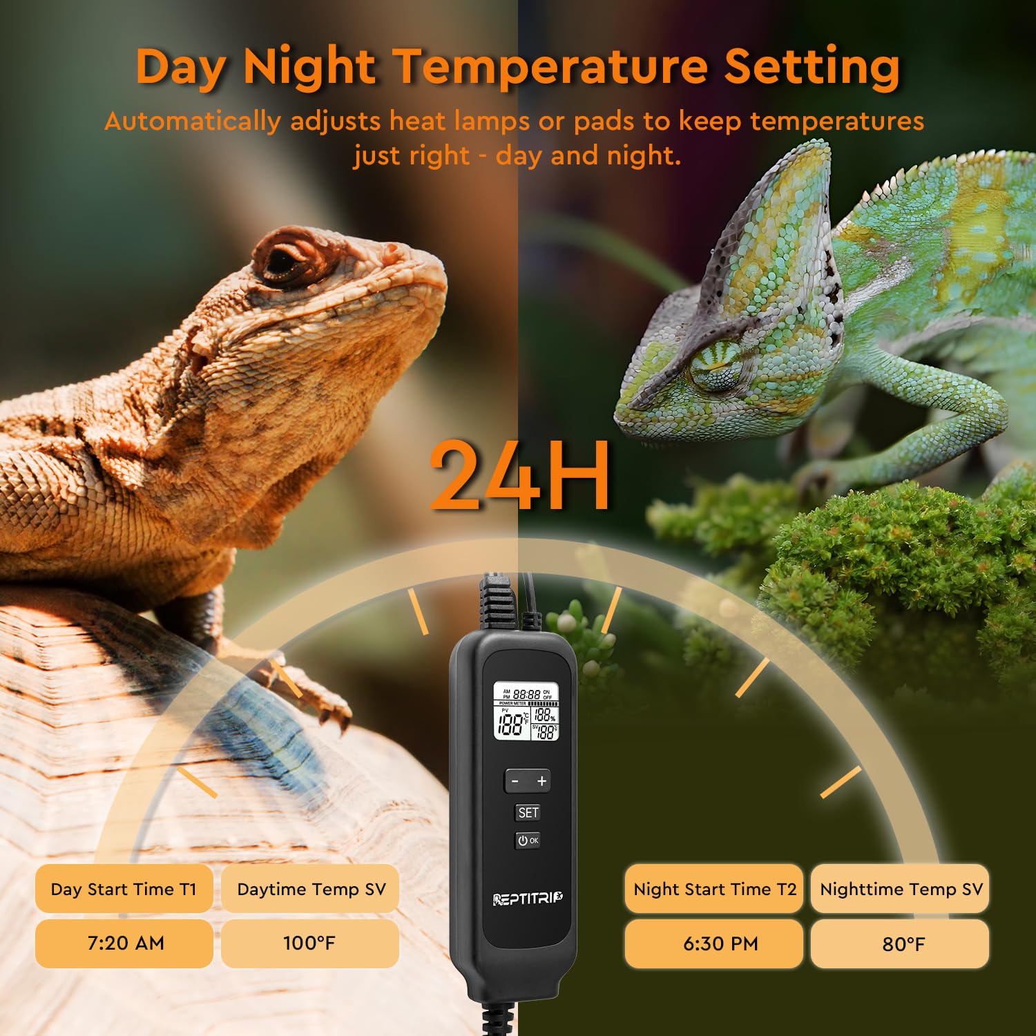 Reptile Dimming Thermostat, Adjustable Day And Night Temperature, Thermostat For Reptile Heat Lamp Heat Pad, Pid Temperature Con