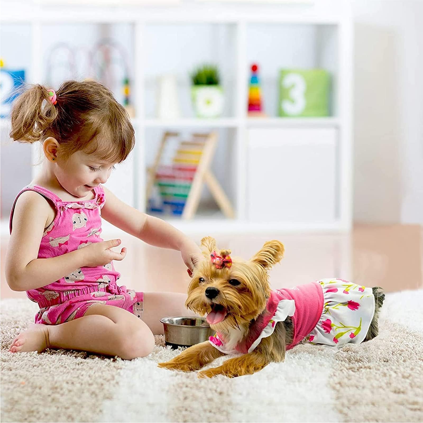 Xpudac 4 Pieces Dog Dress Girl Clothes For Small Dogs Girl Flower Puppy Dresses For Dogs Apparel Colorful Small Dog Clothes Fema