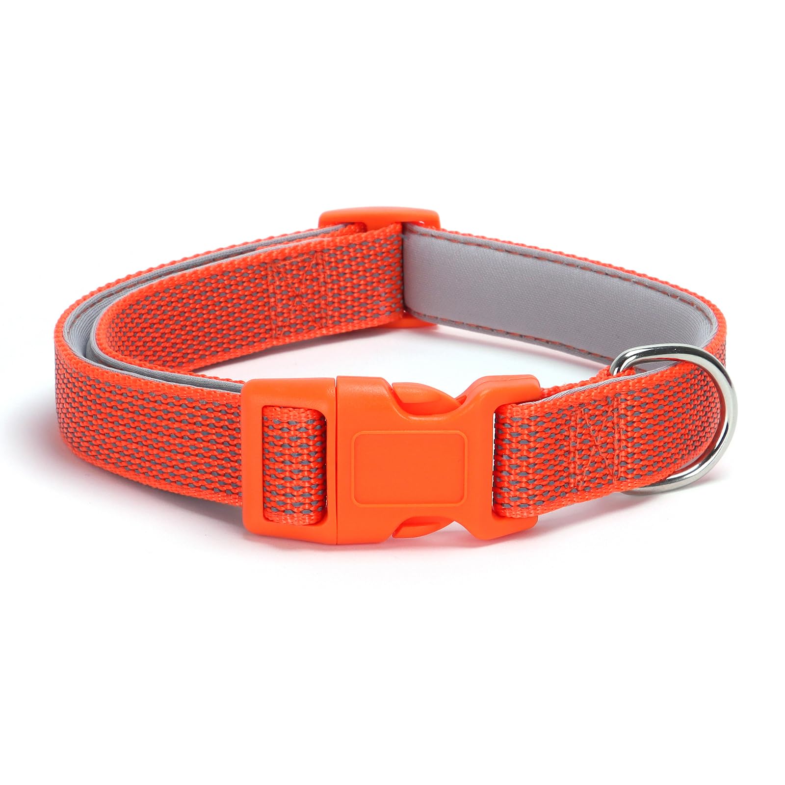 Reflective Dog Collar Padded-4 Size, Breathable Nylon Soft Neoprene Pet Collar For Small Medium And Large Dogs (Orange, L)