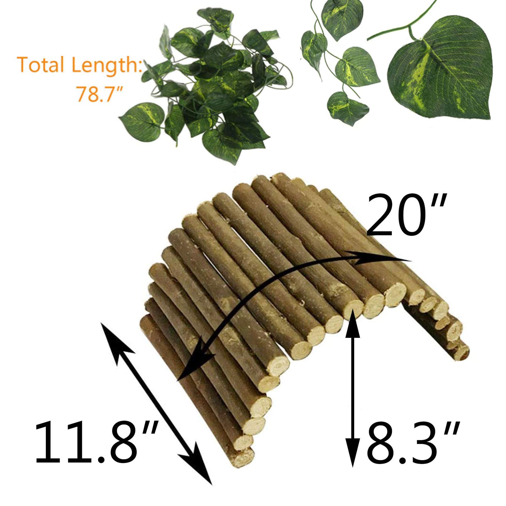 Hamiledyi Wooden Reptile Hideout Bearded Dragon Bendy Bridge Climbing Ladder Hiding Hut Reptiles Hide Cave Habitat Decor For Lizards Gecko Spiders Snakes Tortoise(L:20' X 11.8')