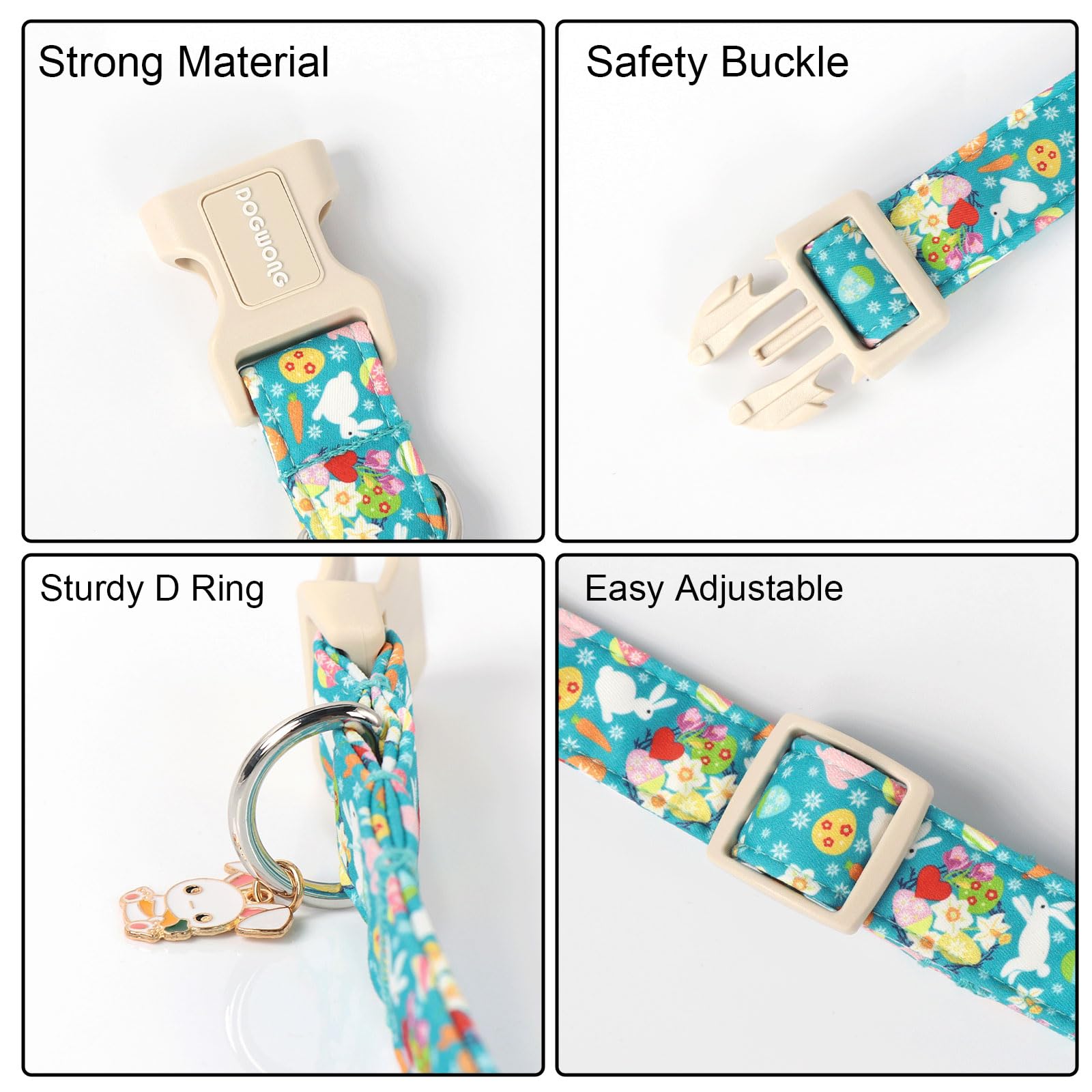 Dogwong Cute Flower Bunny Eggs Easter Dog Collar - Pink, Adjustable For Small Dogs & Puppies