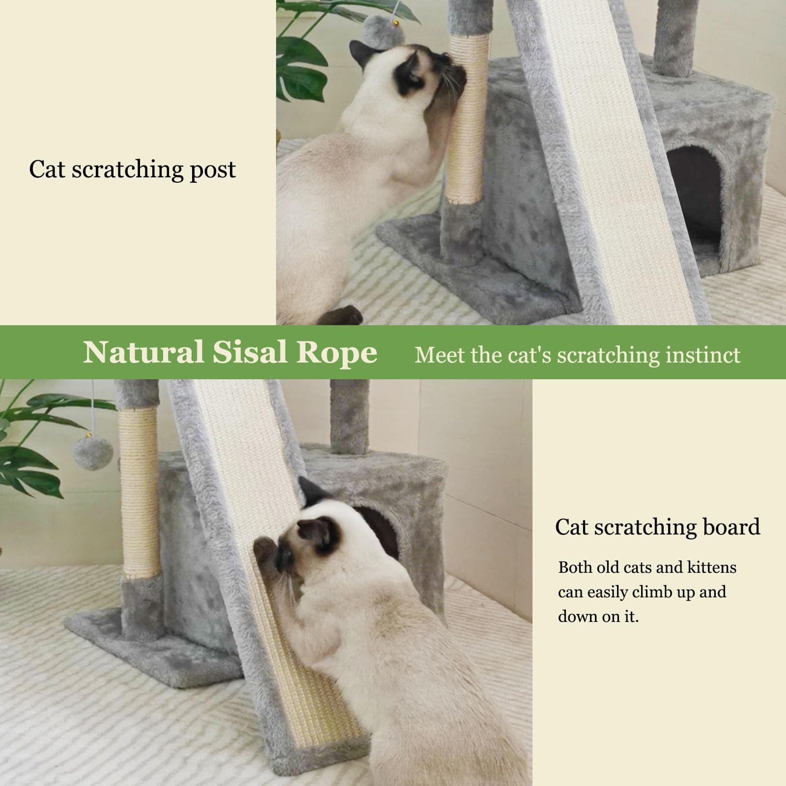 Siyipurr Small Cat Tree For Indoor Cats,Cat Tower With Cat Scratching Post And Board,Cat House With Cat Perch For Kitten, Cat Co