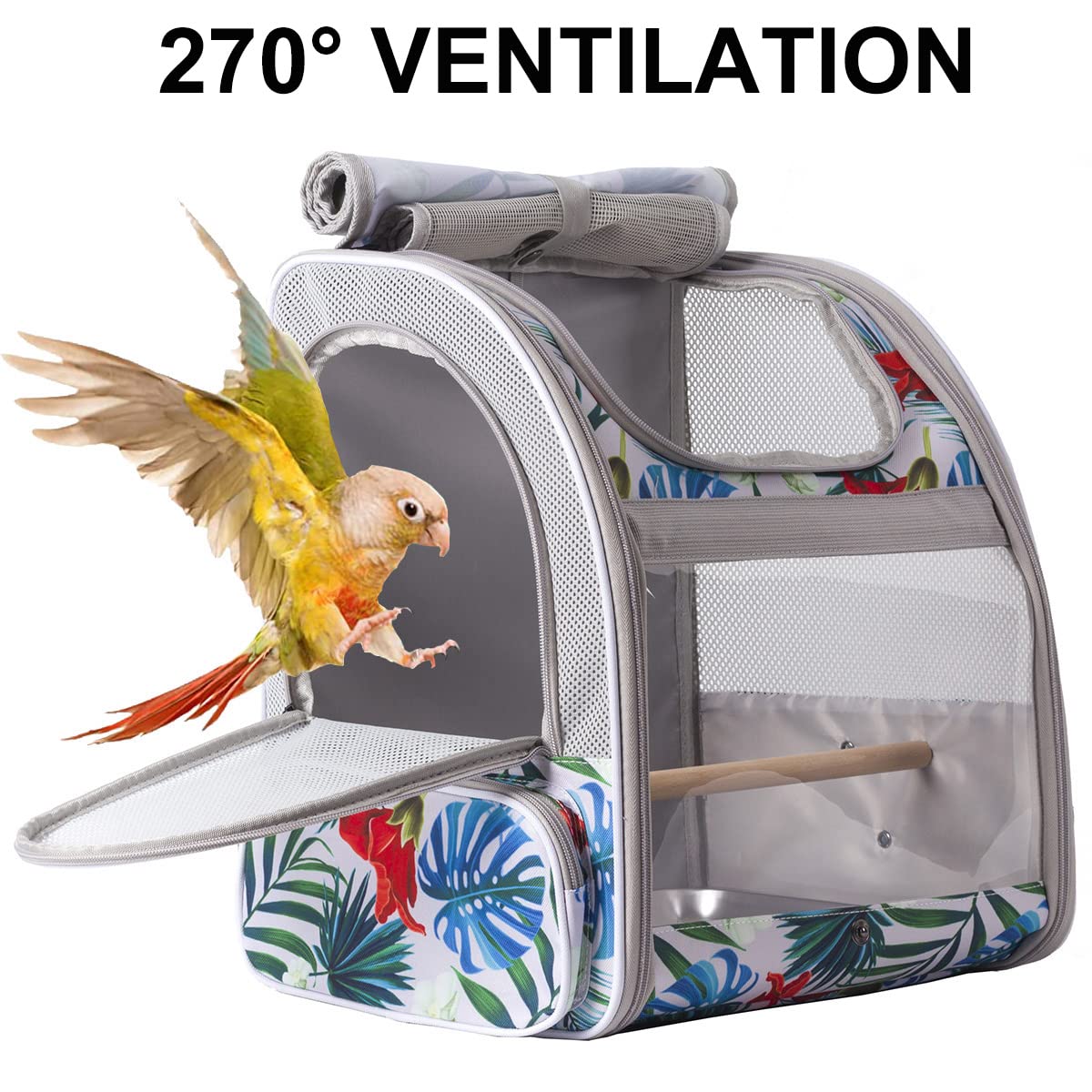 Bird Carrier Backpack With Wooden Stand Perch, Bird Travel Carrier Backpack (Multi-Colored, Bird Backpack)
