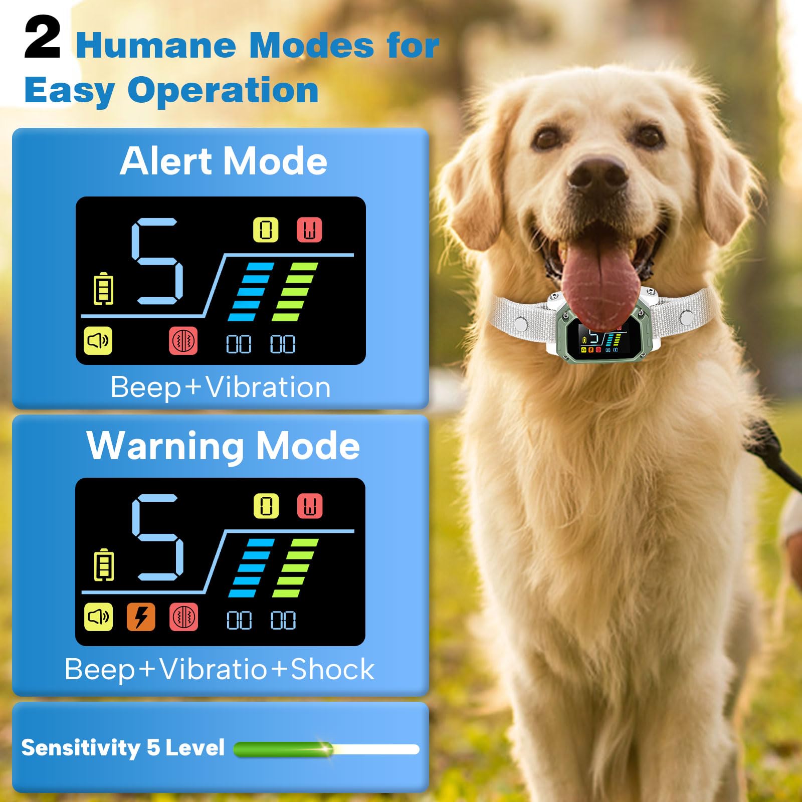 Dog Bark Collar For Large Medium Small Dogs, Rechargeable Smart Bark Collar, Anti Barking Training Collar With Adjustable Sensit