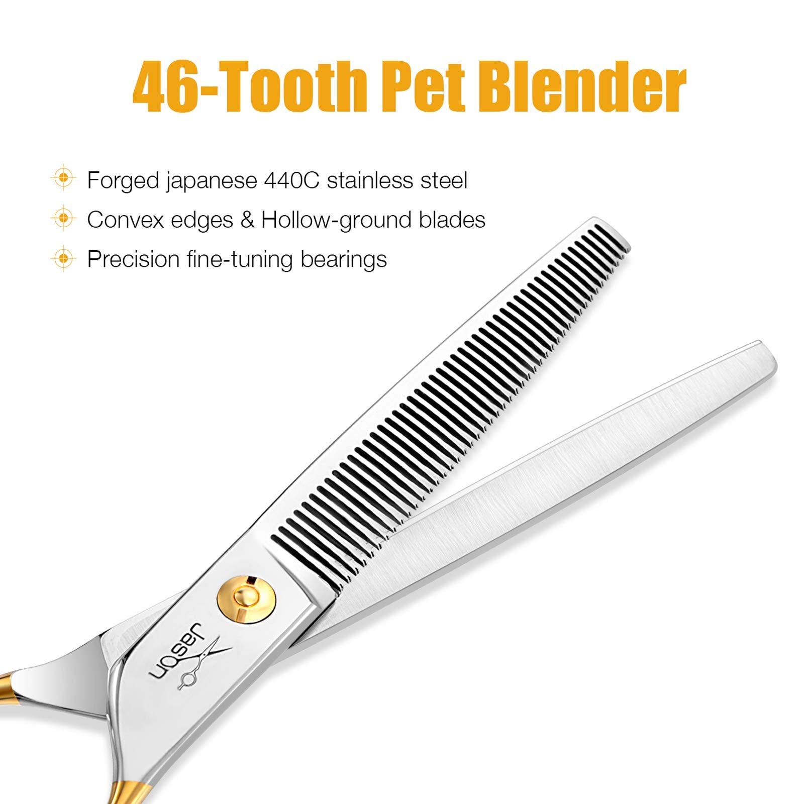 JASON 7.5" Thinning Shears for Dogs, 40-Teeth Steel Grooming Scissors, D-7.5" Thinner, Professional Pet Blending Tool