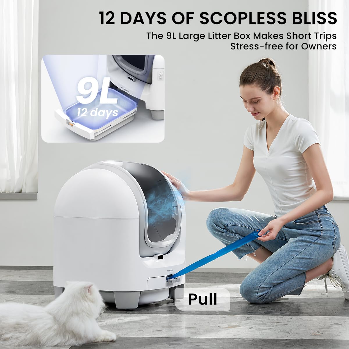 Pet Marvel Self-Cleaning Litter Box, Open-Top Automatic Litter Box For Cats, 70L Large Space For Multiple Cats, App Control/Easy