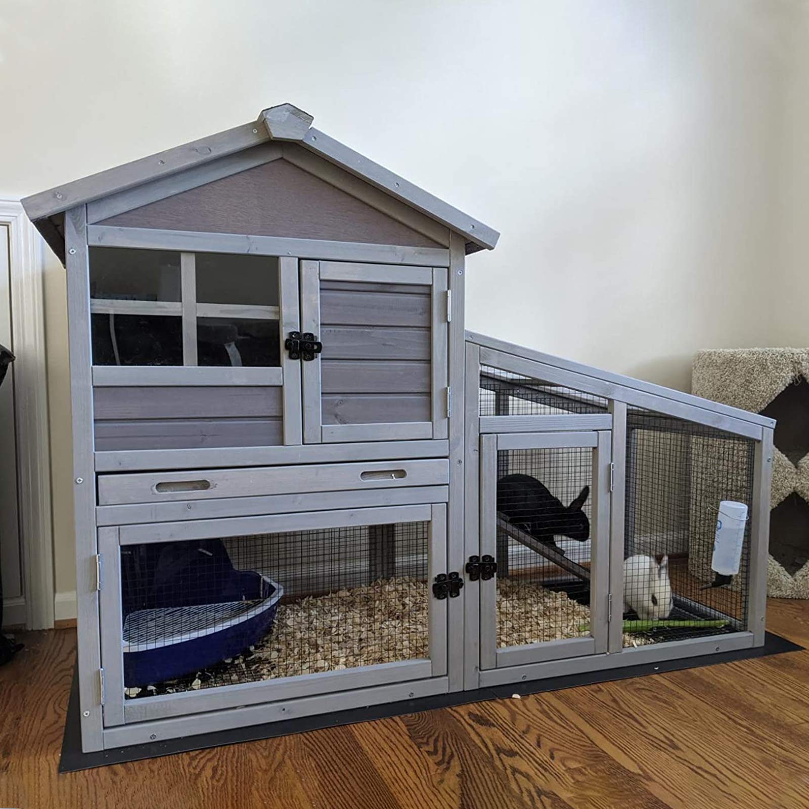 Gutinneen Rabbit House Indoor Outdoor Rabbit Hutch with Ventilation Door,Wooden Bunny cage with No LeakageTray, Removable Bottom