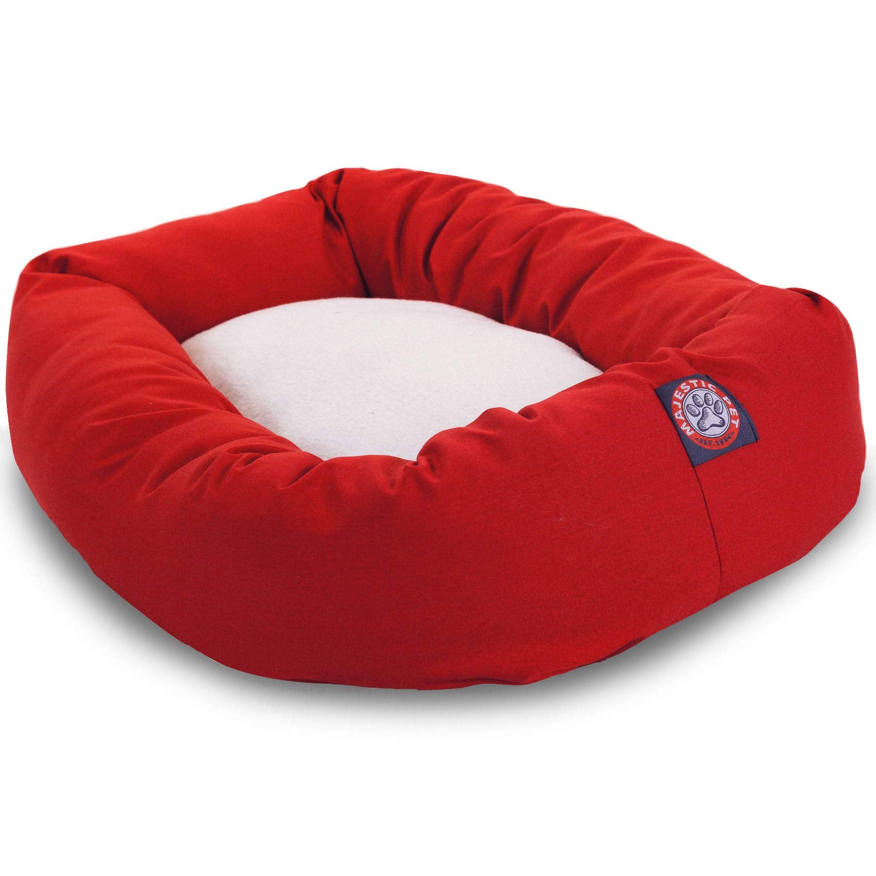 40 inch Red & Sherpa Bagel Dog Bed By Majestic Pet Products