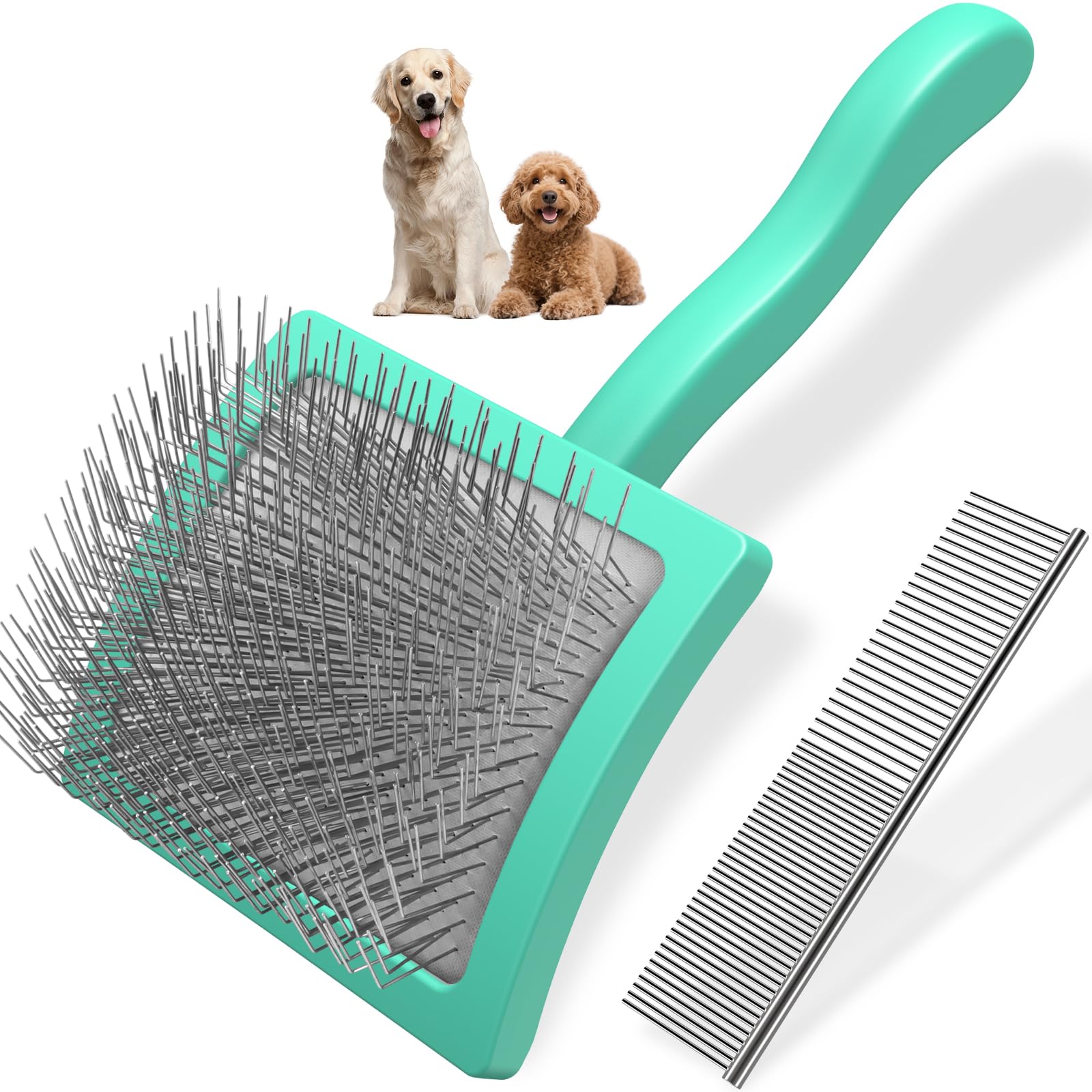 Saccison 2PCS Slicker Brush for Dogs & Pet Comb,Professional Dog Grooming Brush (Goldendoodles,Poodles,Labradoodles) with Extra 