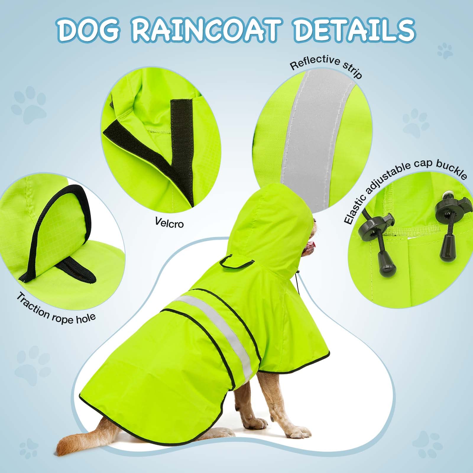 Dolitego Dog Raincoat - Reflective Dog Rain Coat, Waterproof Dog Jacket, Adjustable Dog Rain Jacket With Hoodie, Lightweight Dog Poncho Slicker For Small Medium Large Dogs (X-Large, Green)