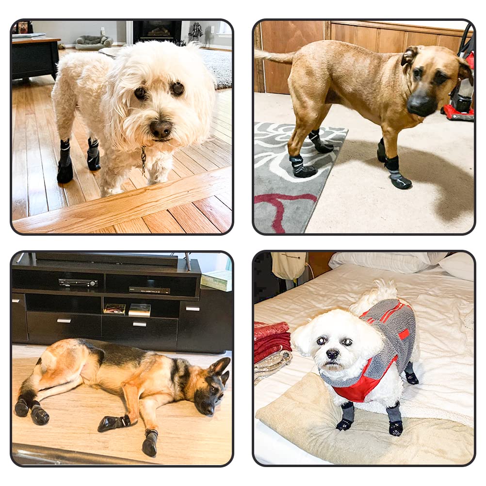 Bingpet Anti-Slip Dog Socks, Waterproof Paw Protectors With Reflective Straps, Dog Boots For Hot Pavement For All Season, Dog Shoes With Traction Control For Indoor & Outdoor Wear, 4Pcs