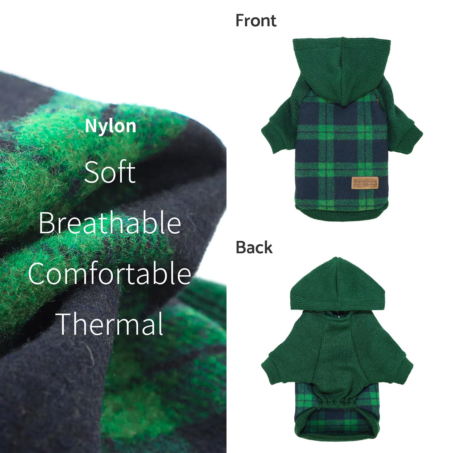 Fitwarm Tartan Plaid Dog Hoodie, Knitted Dog Clothes for Small Dogs Boy, Pet Sweater with Hood, French Bulldog Winter Outfit, Gr