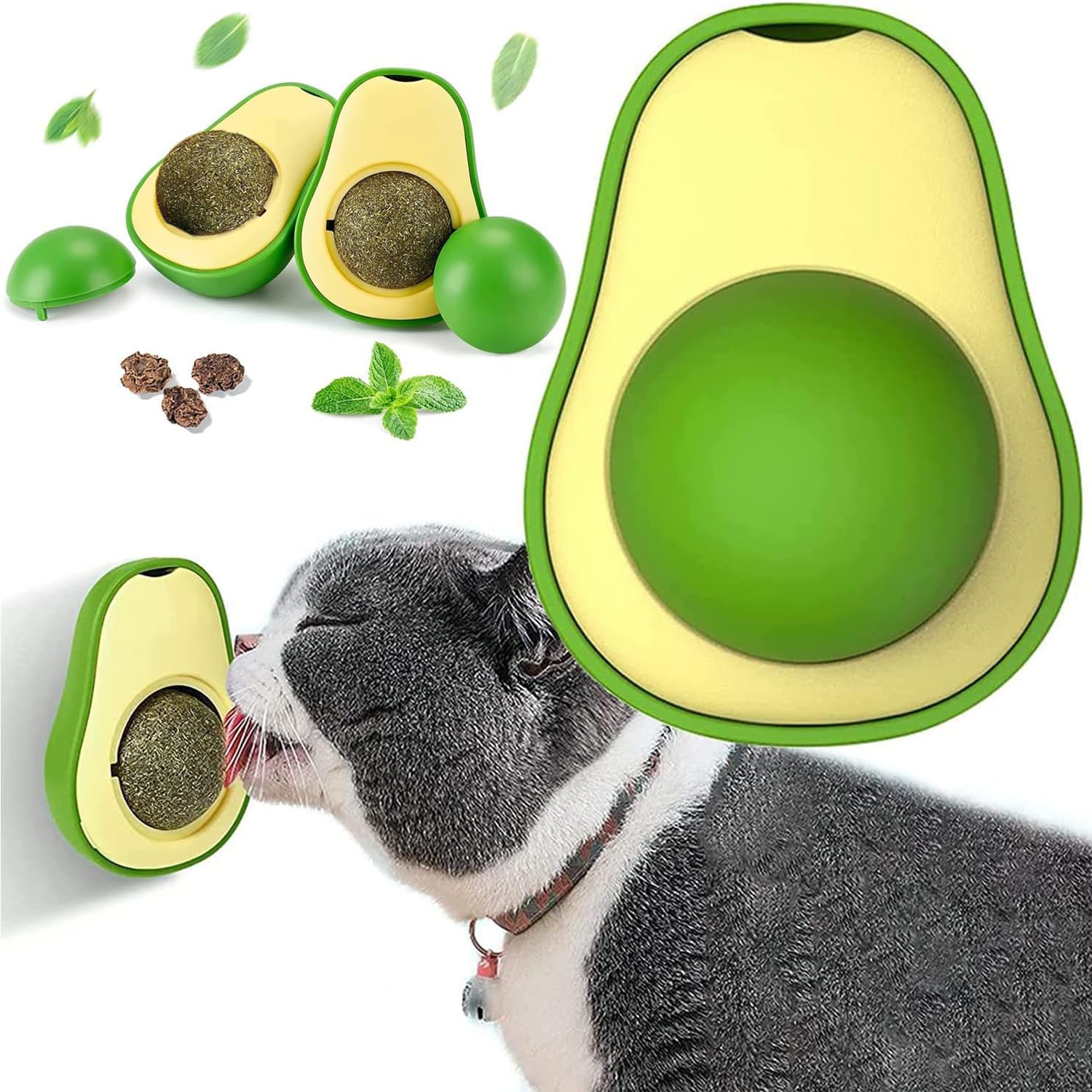 Yellowcult Catnip(2 Pcs) Ball Toy For Cats  Avocado Mint Flavor Rotatable Cat Nip Ball  Edible Natural Mint Treat For Teeth Cl