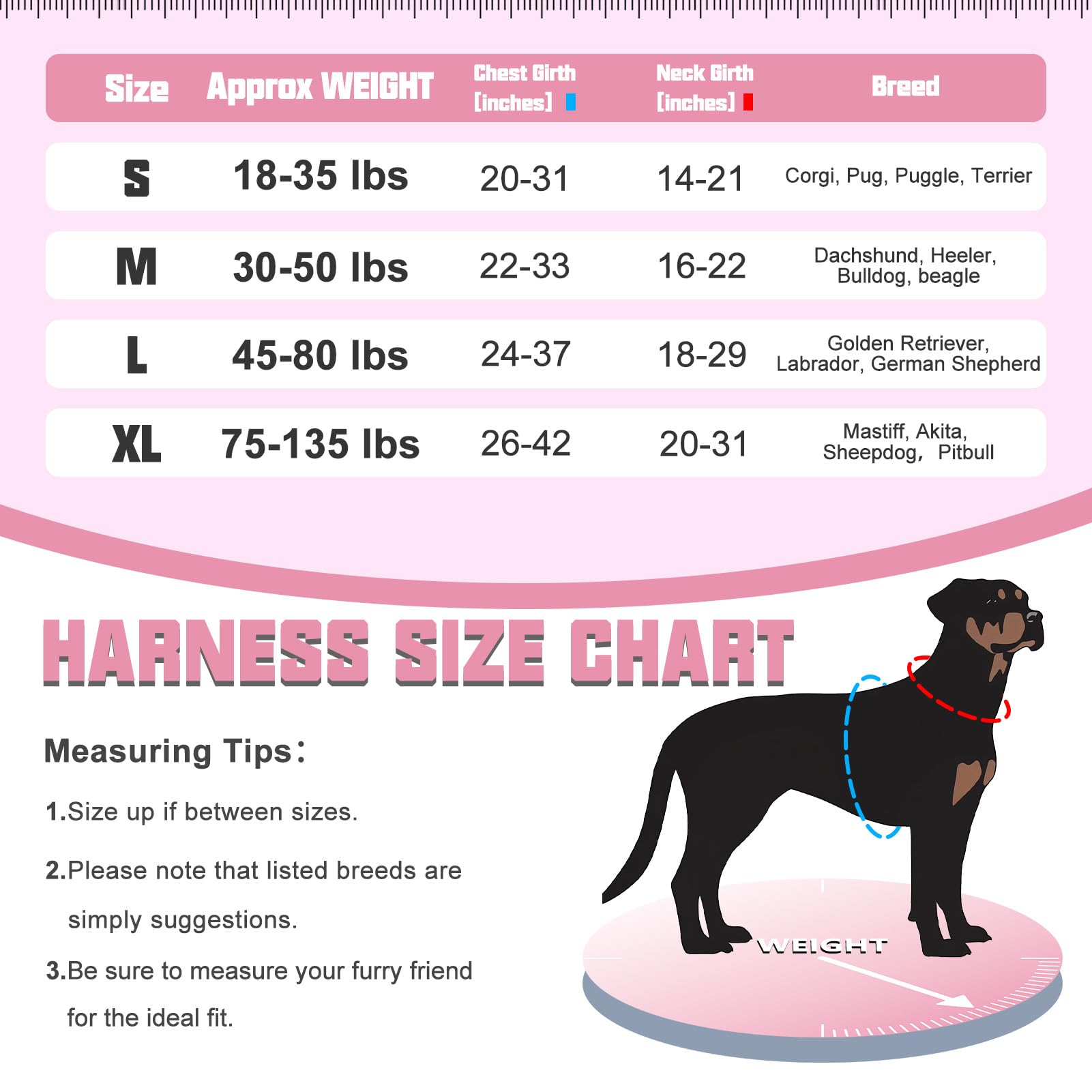 AUROTH Tactical Dog Harness for Large Dogs, No Pull, Adjustable, Reflective, Nylon, Size L, Rose Red