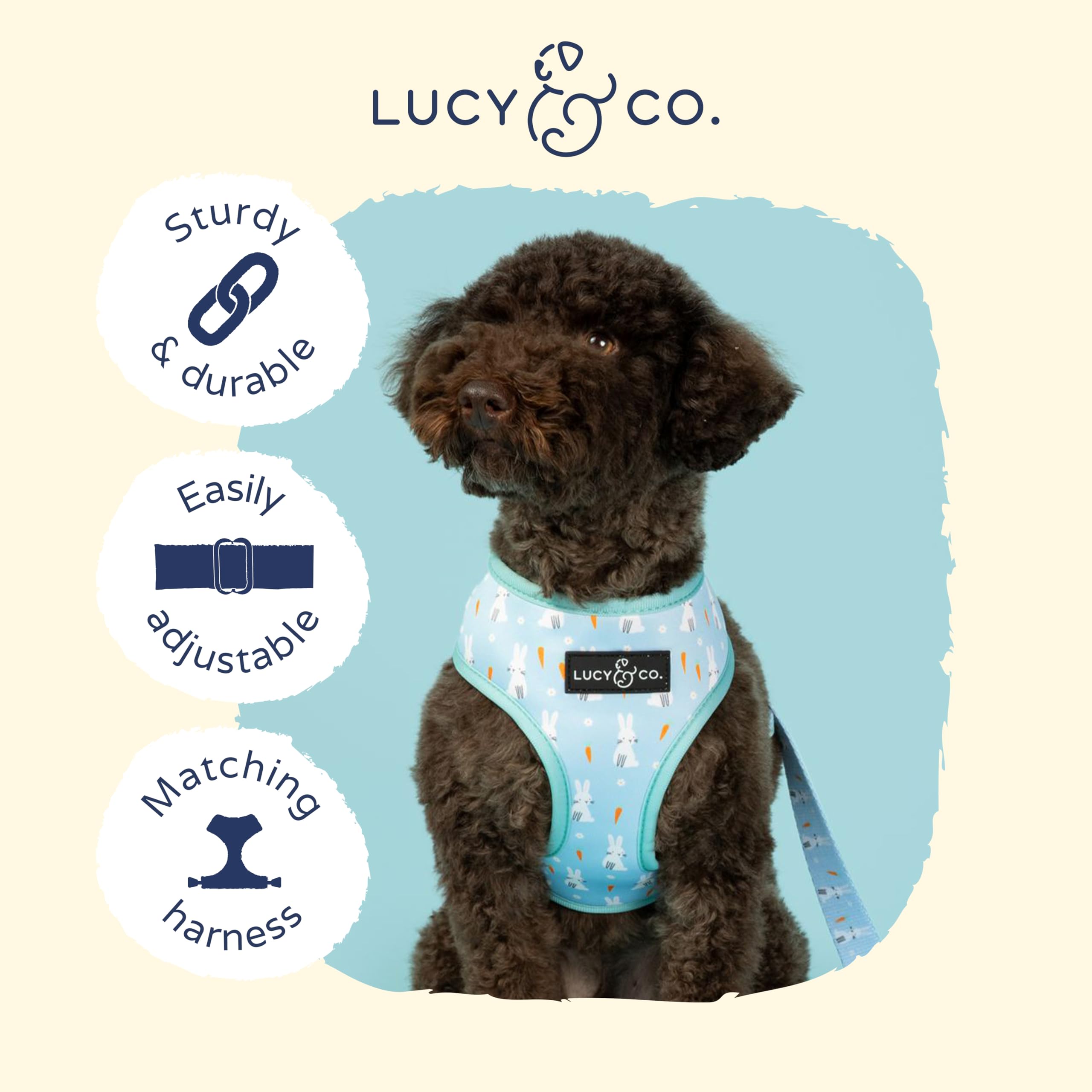 Lucy & Co. Funny Bunny Dog Collar - Durable Lightweight Designer Collar For Pets - Adjustable Metal Safety Buckel - Blue Green B