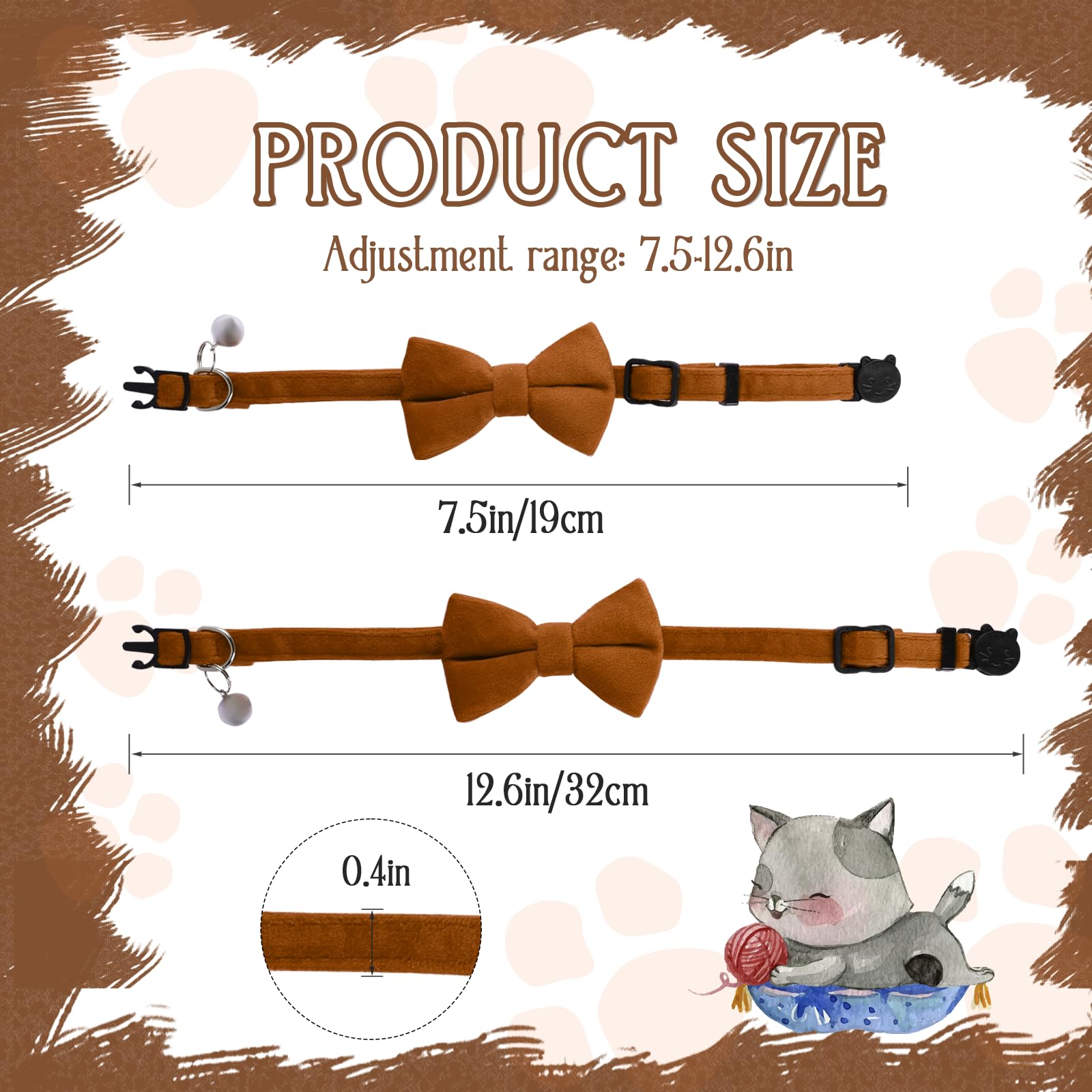 Sliverdew 2 Pcs Adjustable Cat Collar With Bell Kitten Bow Tie Collar Velvet Puppy Collar Breakaway Cat Collars Cute Costume Acc