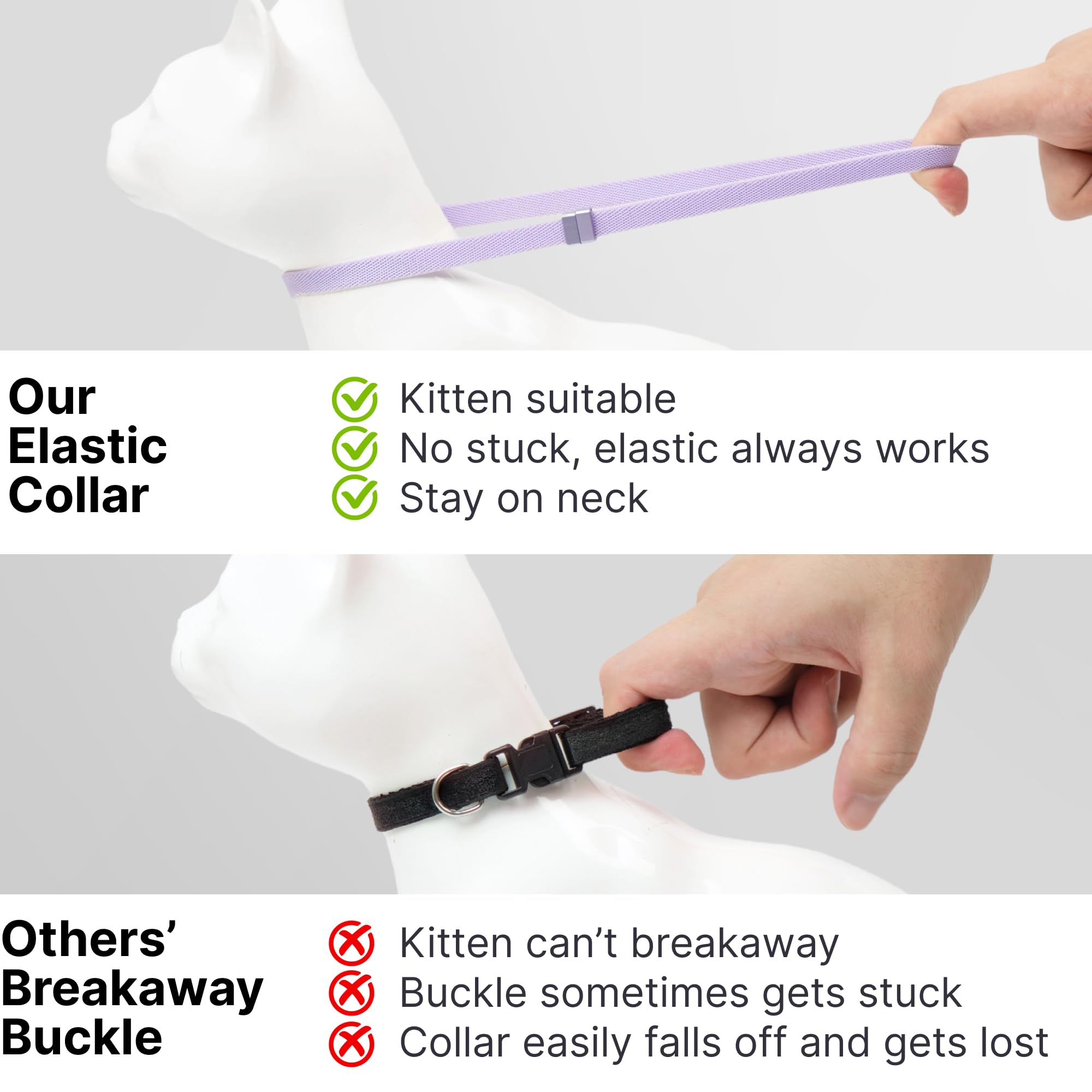 Buddyarmor Safety Cat Collar - U.S. Ida Gold Awarding Design, Stretch Elastic Quick Release, Non Breakaway - Light Weight For Kitten, Neck Fit 5.9'-11.8' For All Small Large Cat,S(Monet Purple)