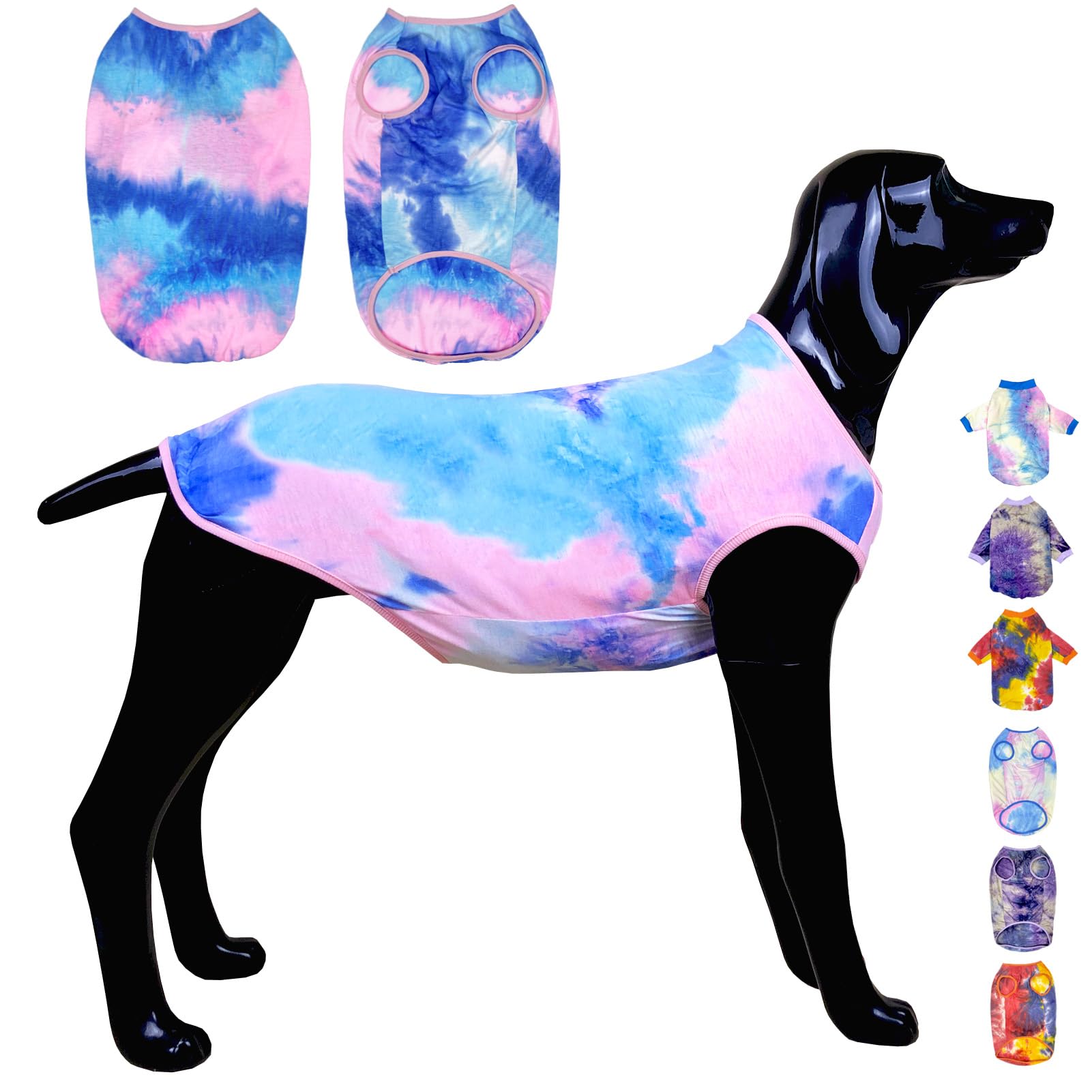 D.E.E Cotton Dog Shirts Large Tie Dye Dog Clothes Lightweight Girl Boy Big (Vestpink, X-Large)