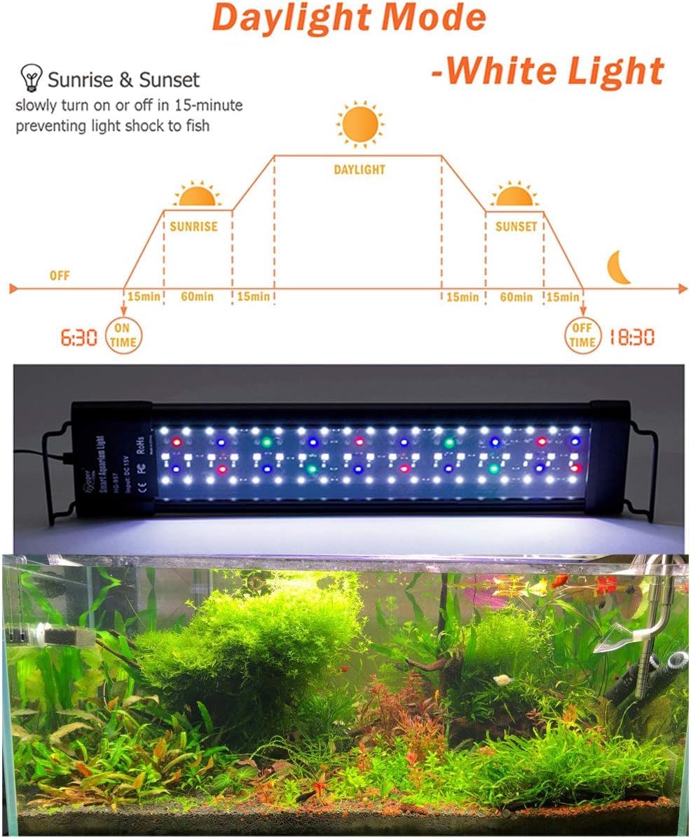 Hygger Auto On Off Led Aquarium Light Extendable 12-55 Inches 7 Colors Sunrise Sunset Full Spectrum Light Fixture For Freshwater Planted Tank Build In Timer Sunrise Sunset (36W(24'-30'))