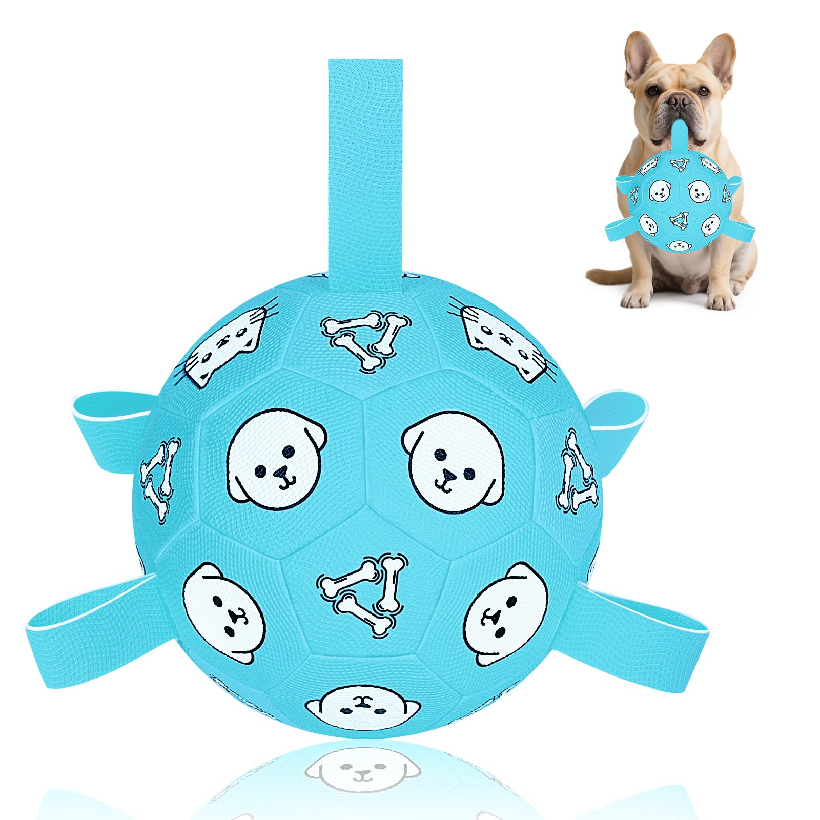 WYNTRIUM Dog Toys Soccer Ball with Straps, Dog Soccer Ball with Tabs, Dog Toys for Tug of War, Floating Water Puppy Toys for Ind