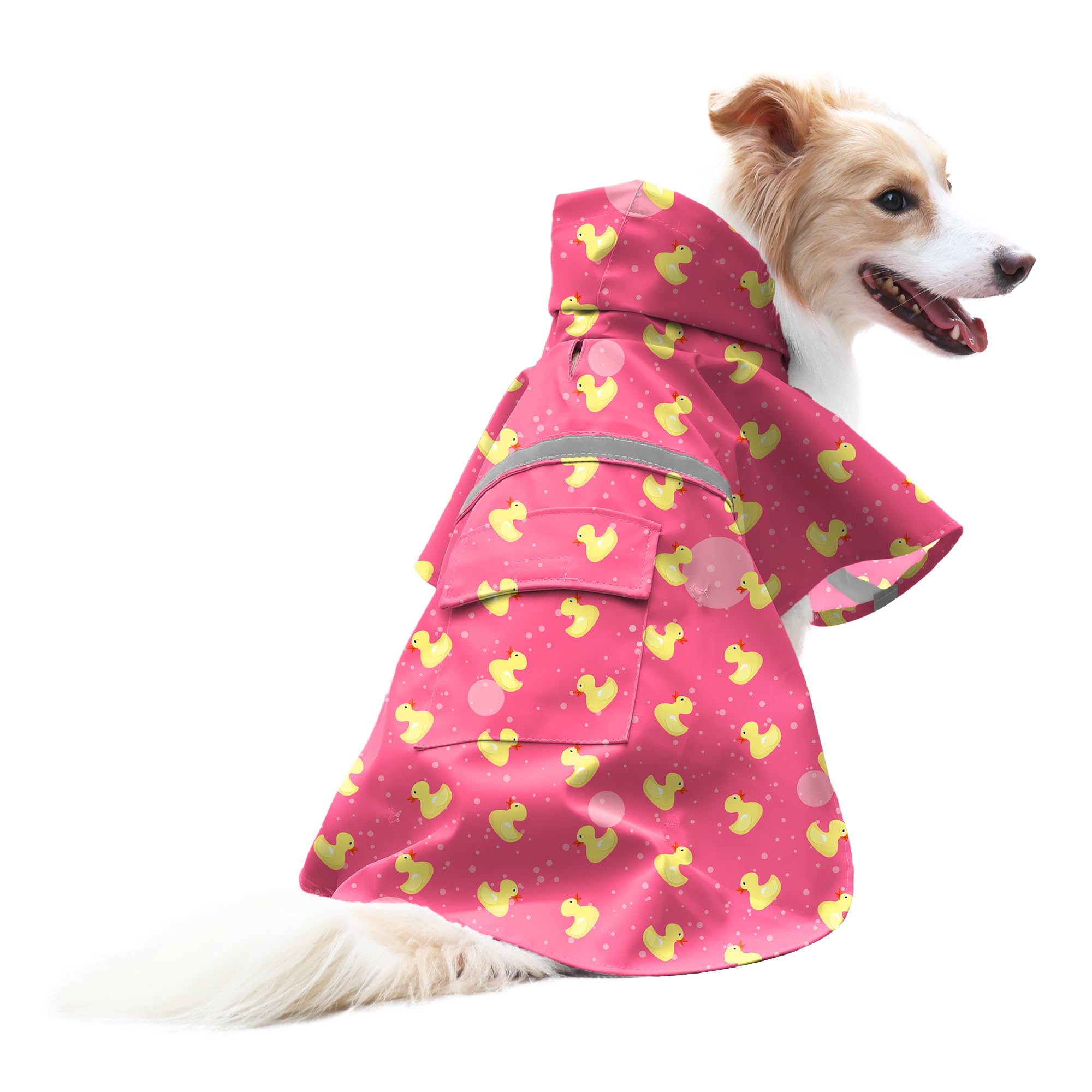 Nacoco Large Dog Raincoat Adjustable - Pet Rubber Ducks Yellow Water Proof Clothes Lightweight Rain Jacket Poncho Hoodies With S
