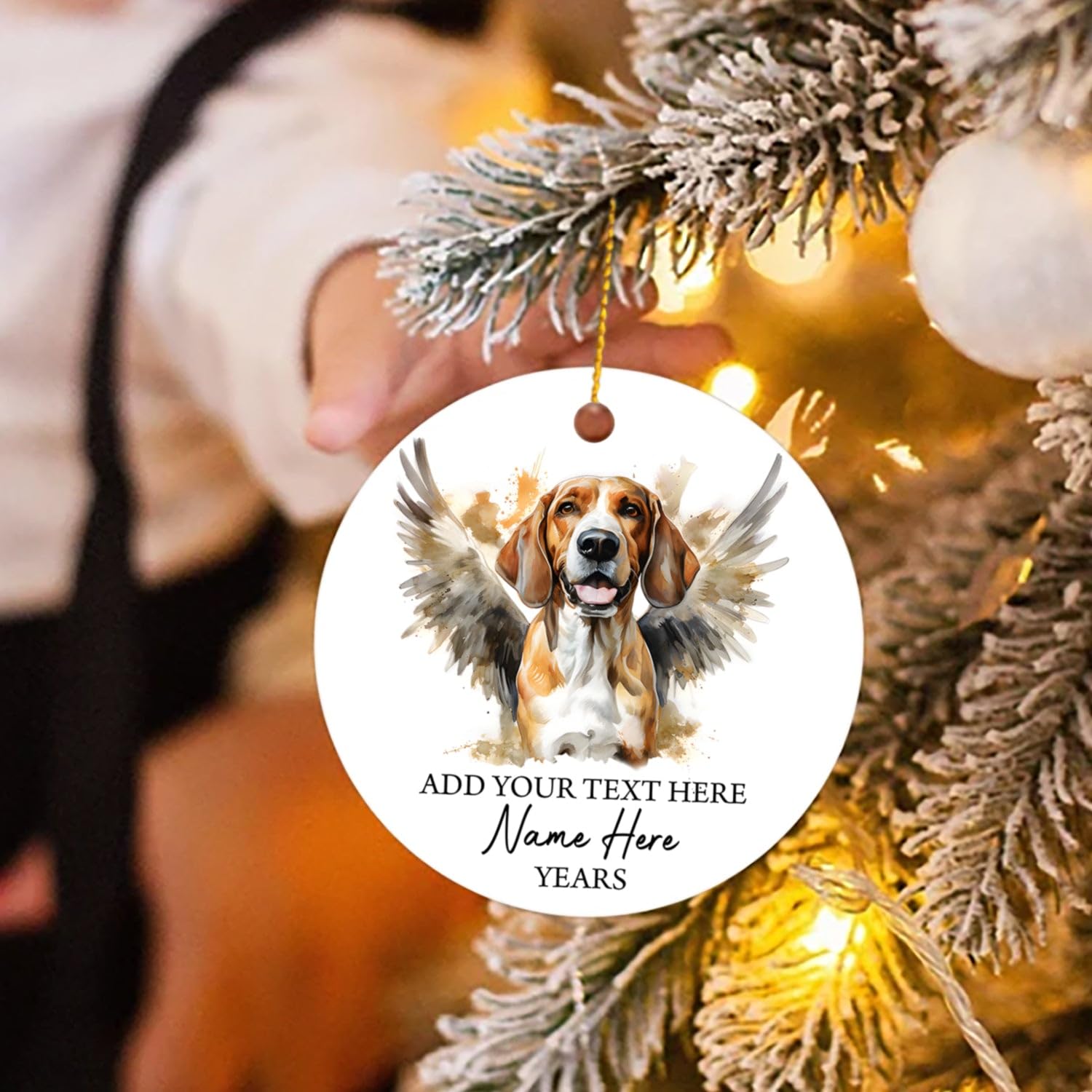 Personalized American Foxhound Dog Memorial Ornament, Sympathy Remembrance Gifts For Loss Of Dog, American Foxhound Angel Xmas Ornament, Custom Text Dog Name & Year Ornament, Dog Memorial Ornament