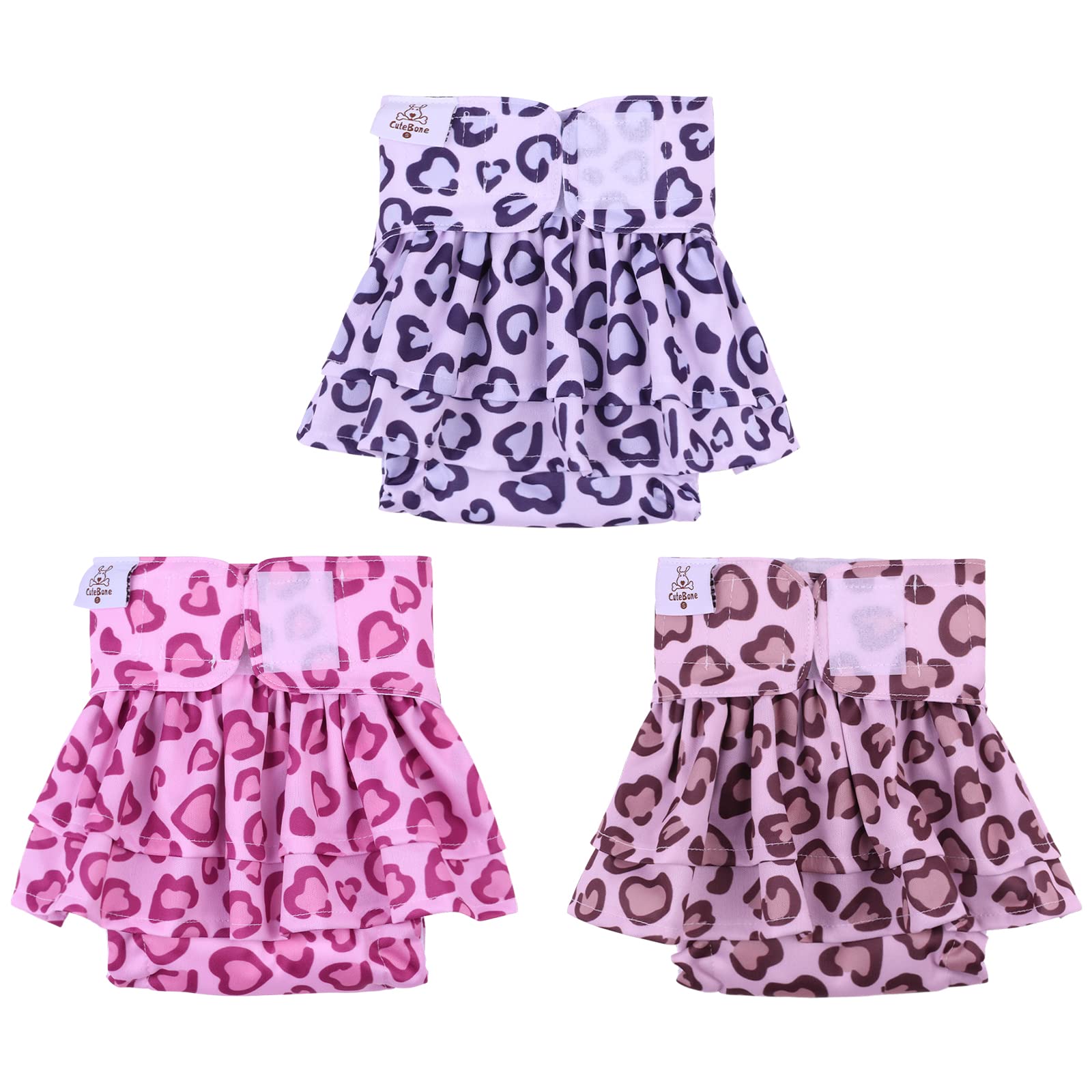 Cutebone Female Dog Diapers With Skirts 3 Pack Reusable Puppy Dresses Pants For Heat Cycle Period Qbd07S