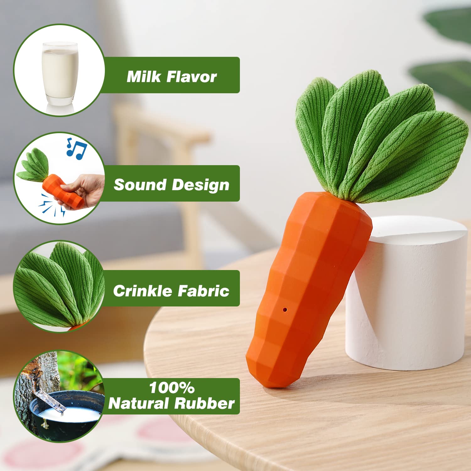 Dog Squeaky Chew Toys for Aggressive Chewers, Rubber Carrot Dog Toys for Training and Cleaning, Durable Interactive Tough Dog To