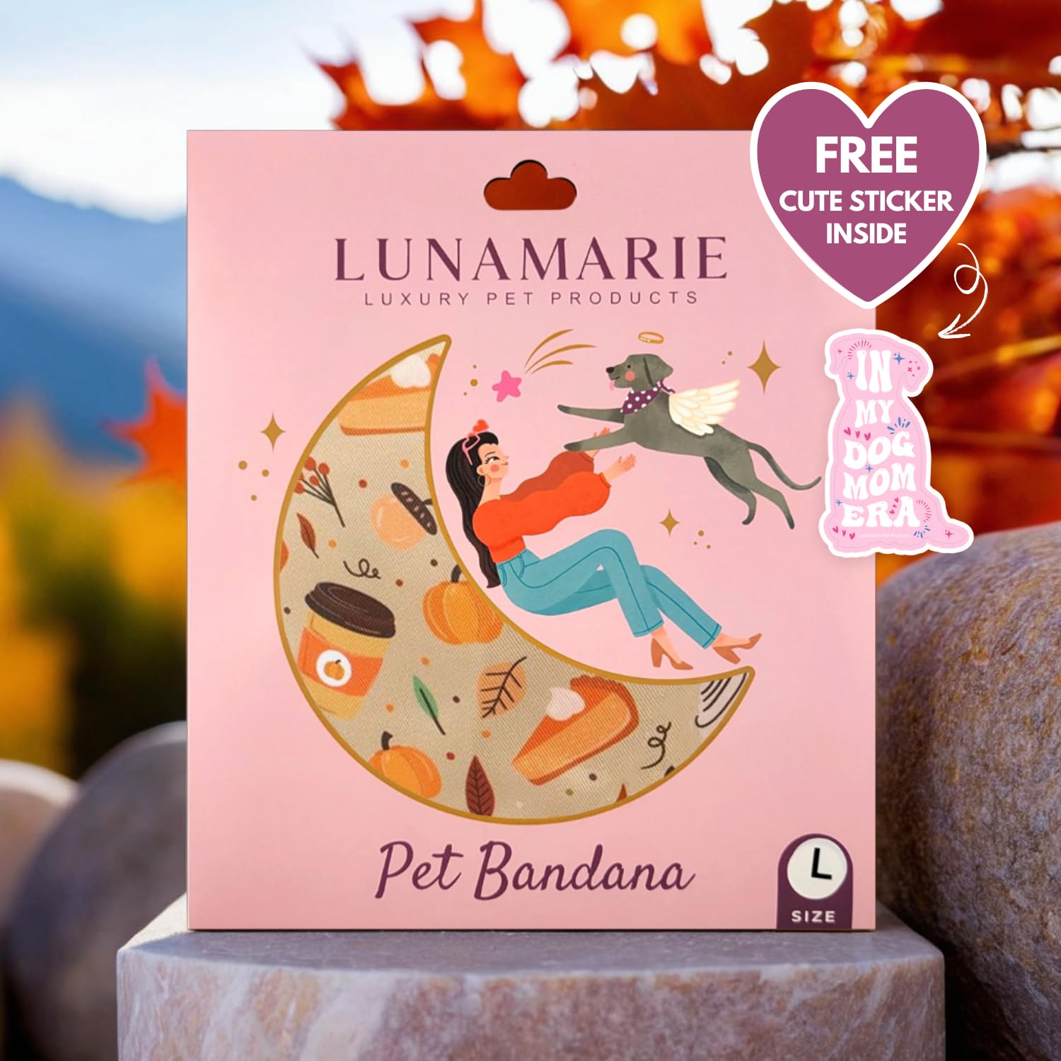 Lunamarie - Luxury Dog Bandanas - Pumpkin Spice Fall Design | Premium & Silky Poly Fabric | 100% Handmade Quality | Custom Shape
