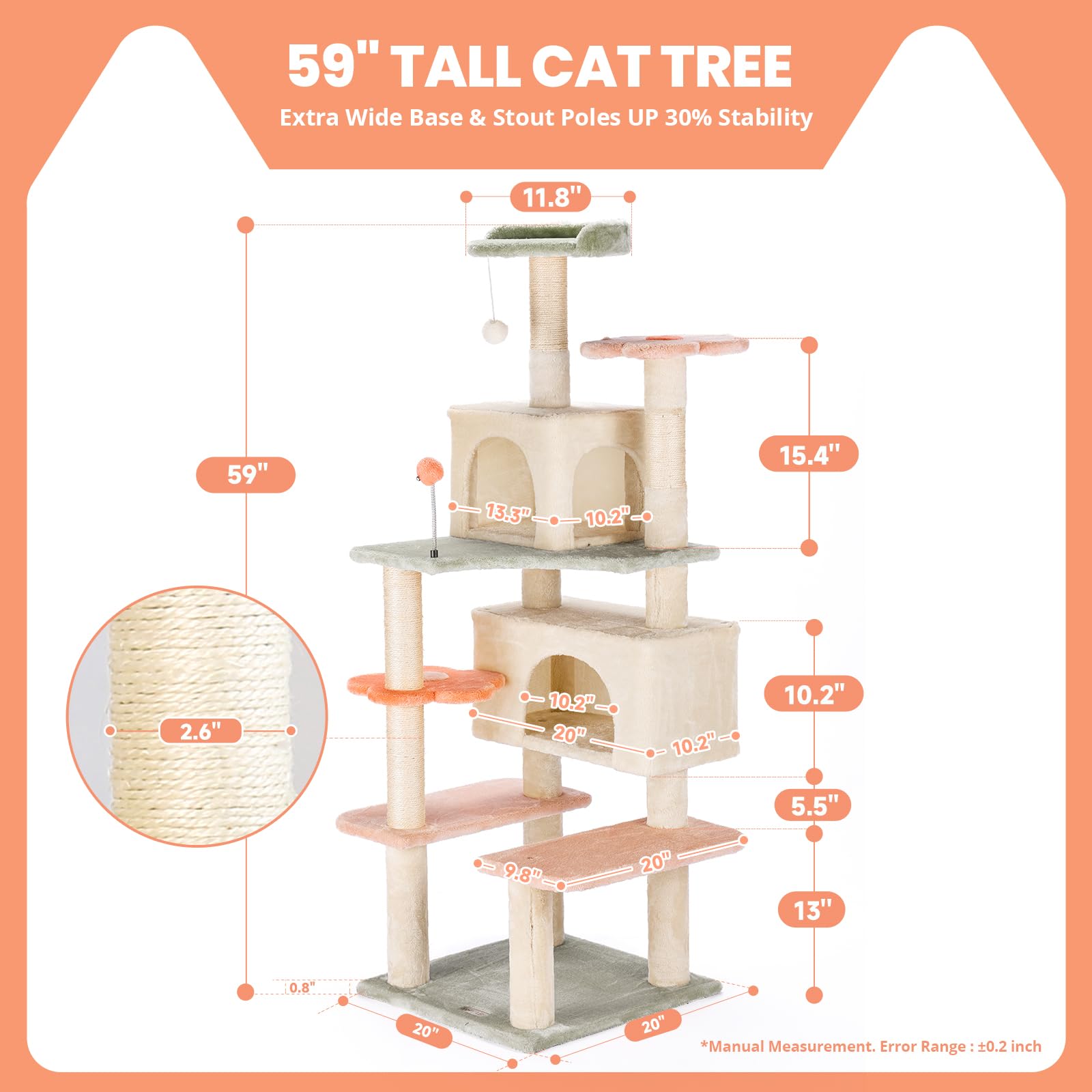 Hyabi 59 Inch Flower Cat Tree Tower Condo Multi-Level Furniture Apartment Plush Amusement Platform With Scratch Posts Toy Ball Pet House Play For Indoor Cats Large Adult