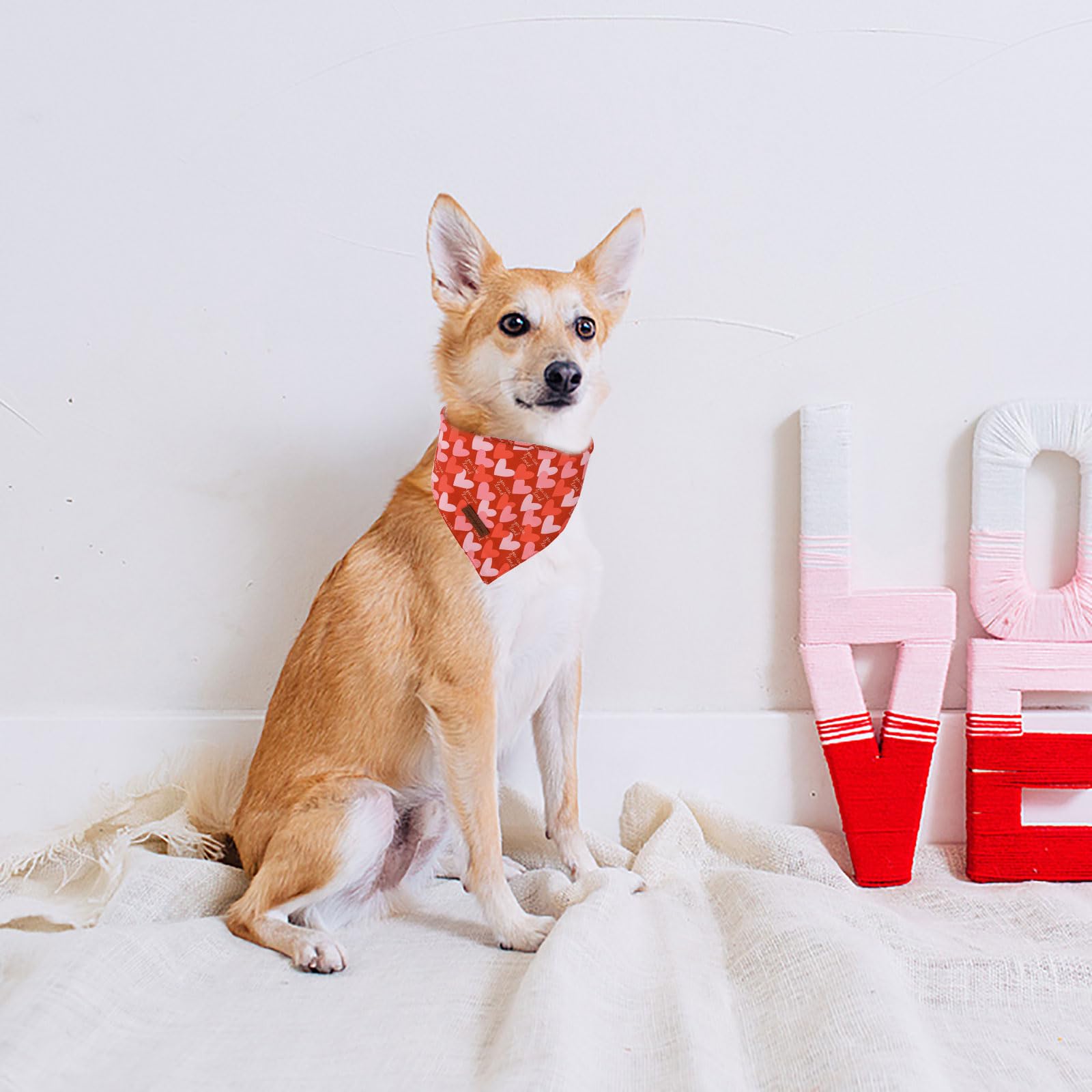 Unique Style Paws Dog Valentine'S Bandanas 2Pcs Washable Cotton Triangle Painting Love Heart Puppy Scarfs For Small Medium Large