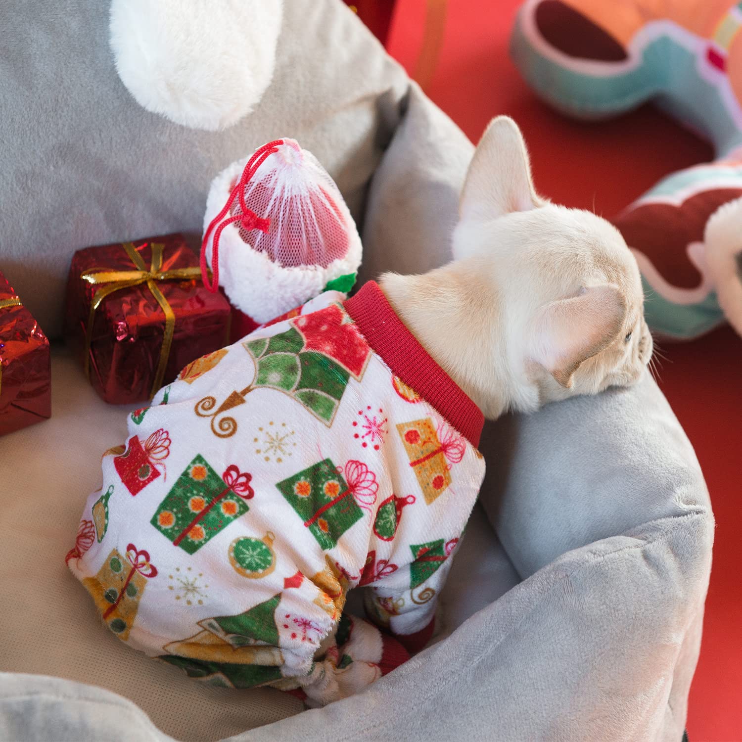 Cutebone Dog Pajamas Christmas Tree Dog Apparel Dog Jumpsuit Pet Clothes Pajamas P17S Small