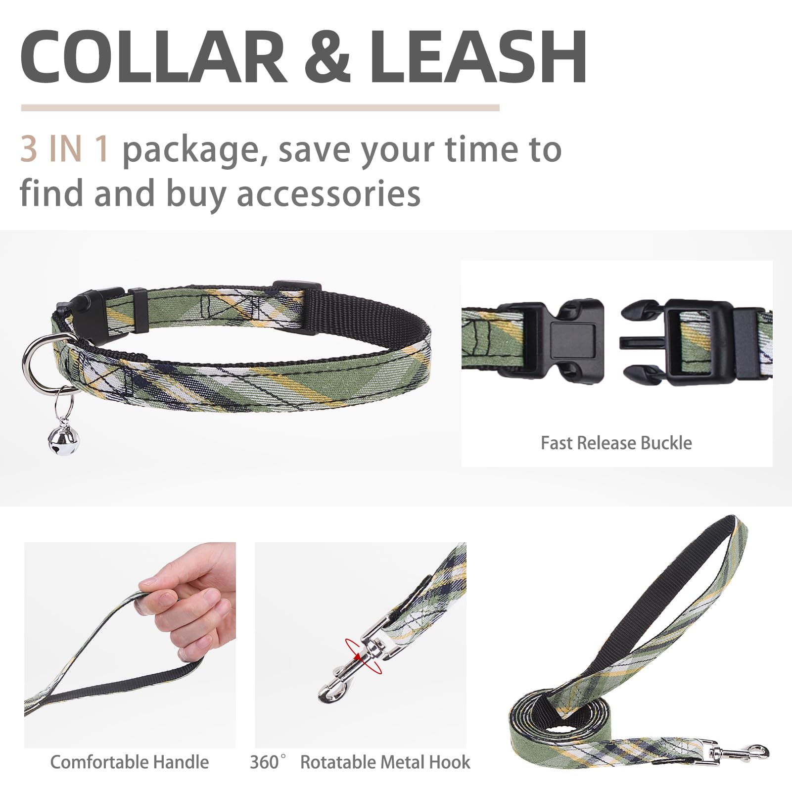 Pupteck Adjustable Dog Harness Collar And Leash Set Step In No Pull Pet Harness For Small Medium Dogs Puppy And Cats Outdoor Walking Running, Soft Mesh Padded Reflective Vest Harnesses, Grn&Ylw, M