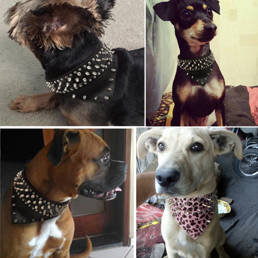Didog 2'' Width Bandana Style Scarf Leather Dog Collar, Spiked Studded Fit Dalmatian Pit Bull Terrier,Red S Size