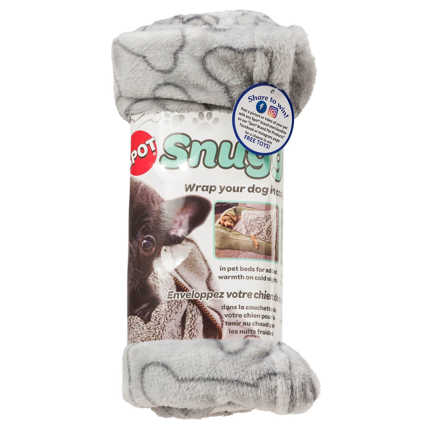 Spot Snuggler Bones Blanket - Ultra Soft, Machine Washable Dog Blanket For Beds, Furniture Protection, Travel, And Crates - 40 X 60 Inch, Grey Fleece Throw With Bone Print Design