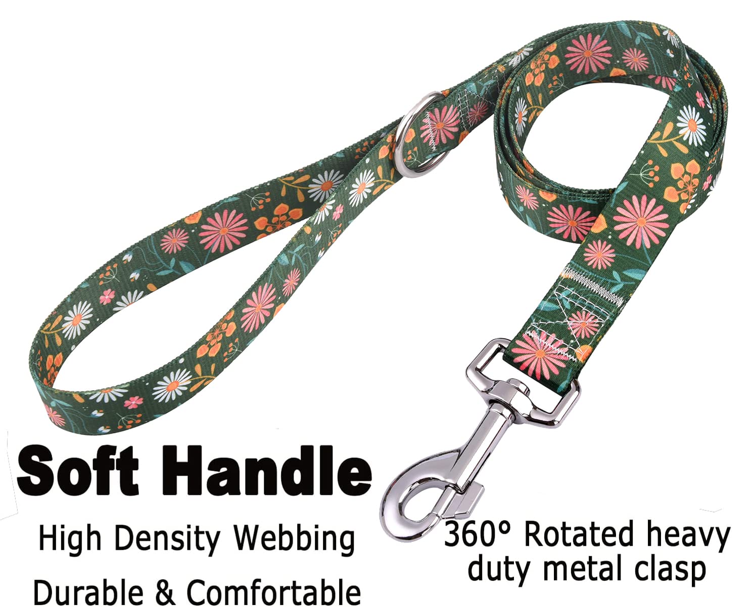Mihqy Dog Collar And Leash Set With Bohemia Floral Tribal Geometric Patterns - Soft Ethnic Style Collar Adjustable For Small Medium Large Dogs(Dark Green Flower Set,S)