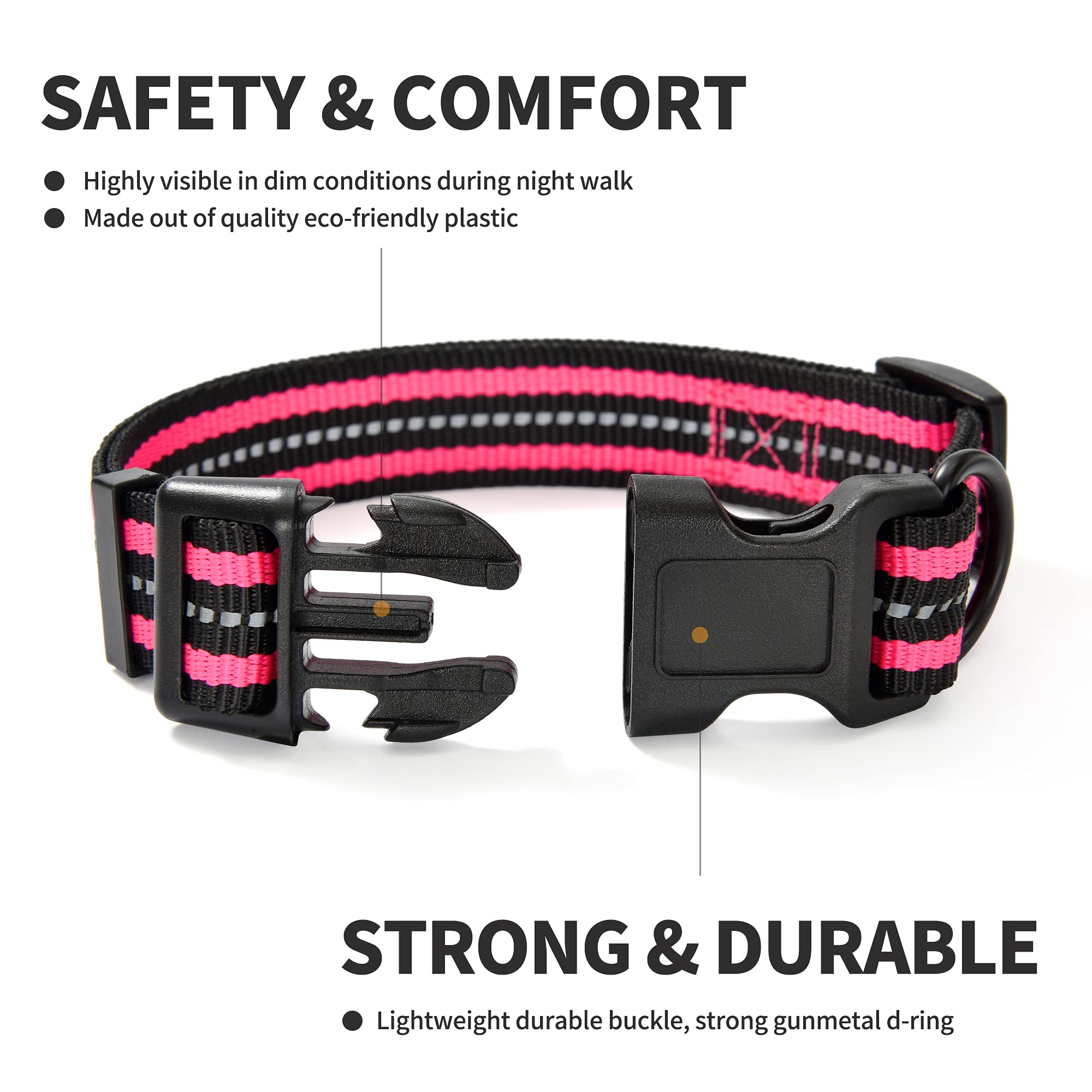 Mile High Life Reflective Dog Collar | Nylon Pet Collars Wiith Buckle | Light Weight Puppy Collars | Pink Dog Collars For Small