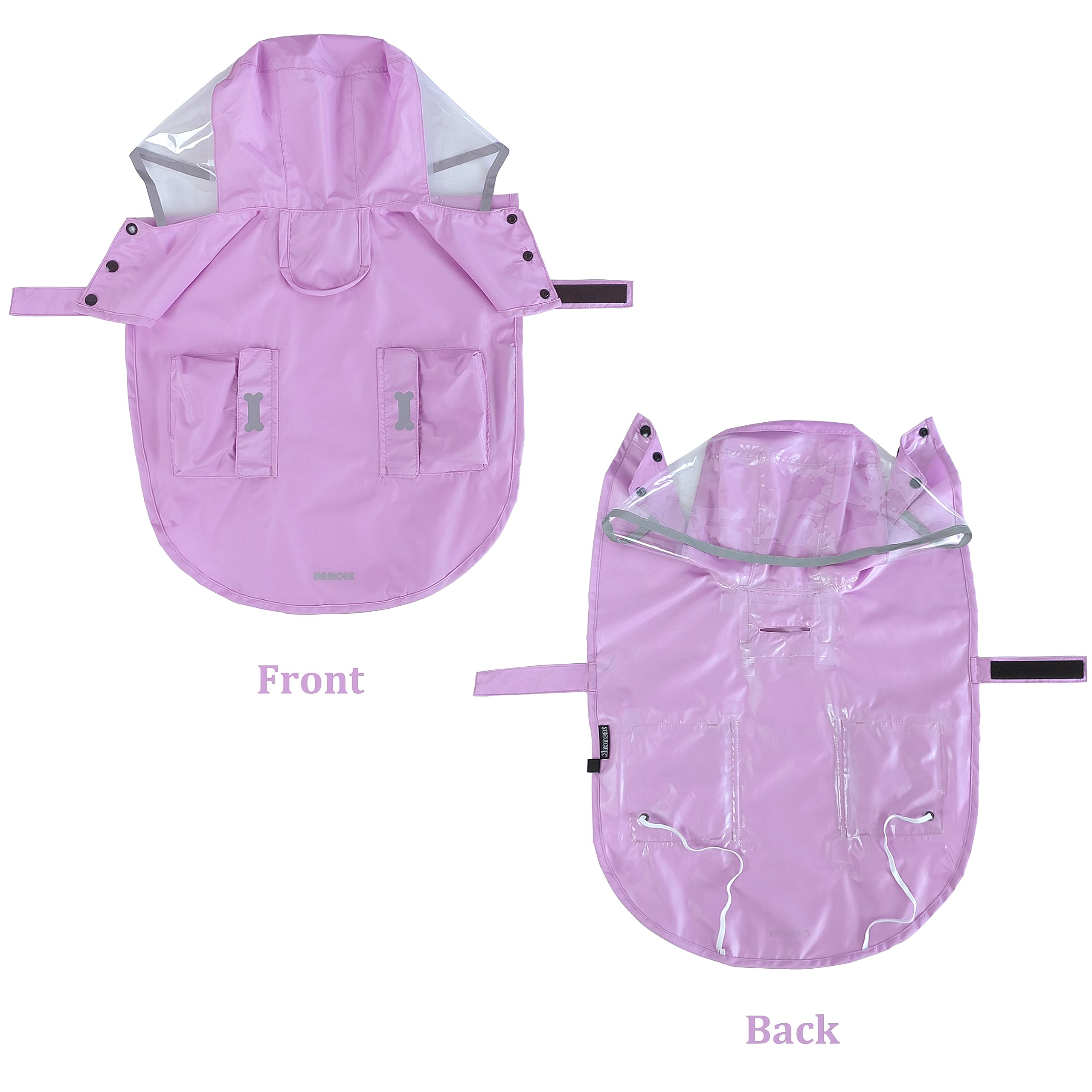 Waterproof Dog Raincoat, Adjustable Reflective Lightweight Pet Rain Clothes With Poncho Hood(Large, Light Purple)