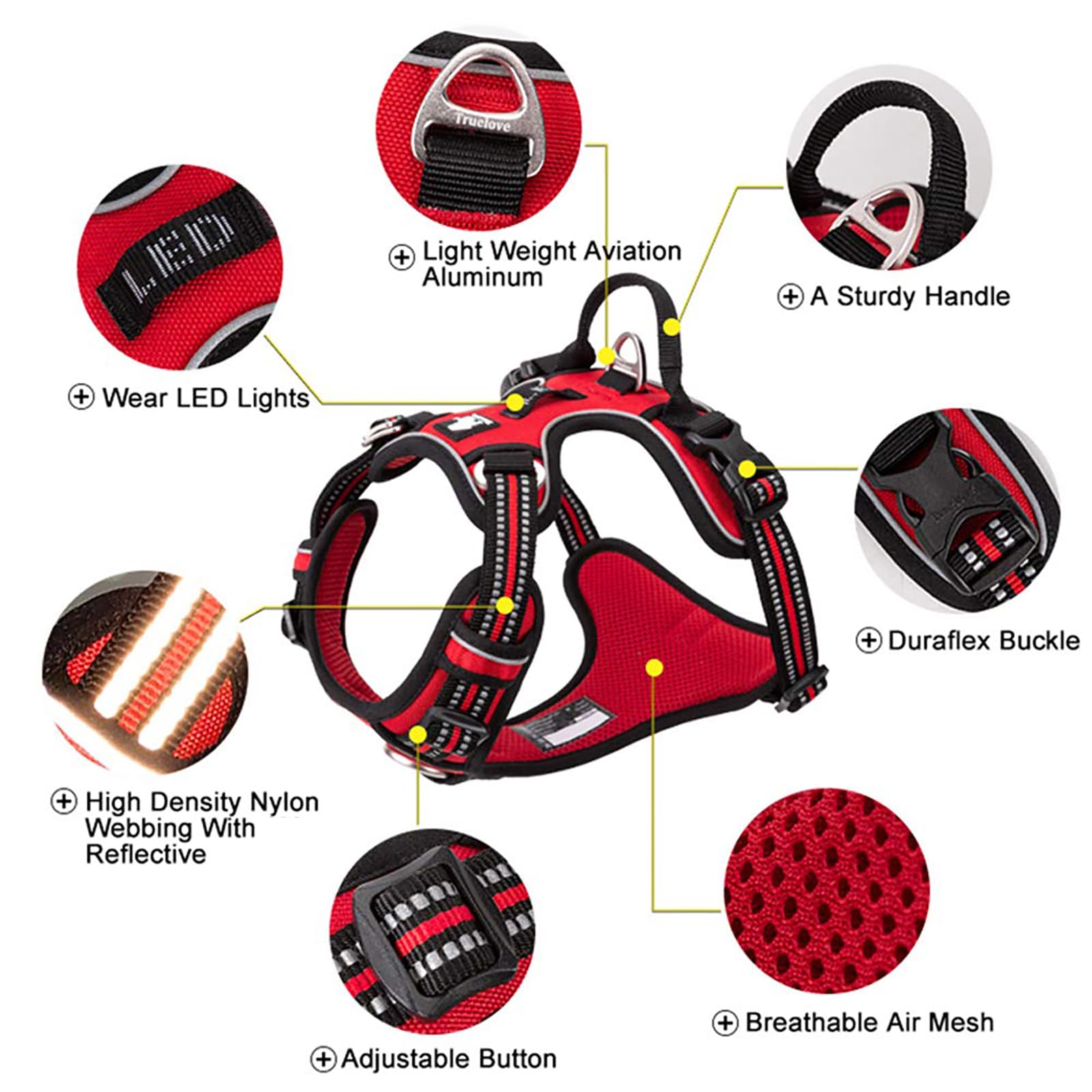 True Love Dog Harness No Pull Nylon Reflective Pet Harness Adjustable Comfortable Control Step-In Brilliant Colors Truelove Tlh56512 Fuchsia