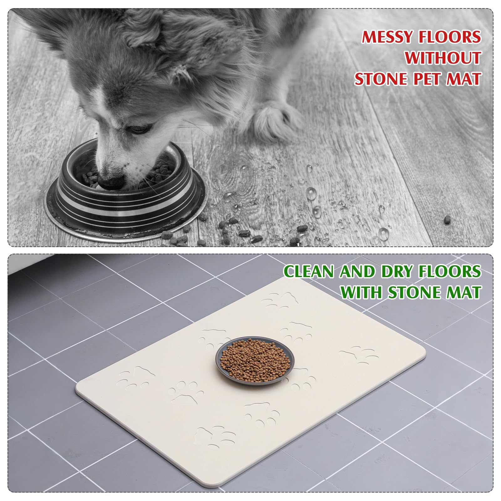 Drydiet Pet Gift Stone Pet Feeding Mat Diatomaceous Earth Absorbent Non Slip Cat Dog Mat for Food and Water Quick Drying Easy to