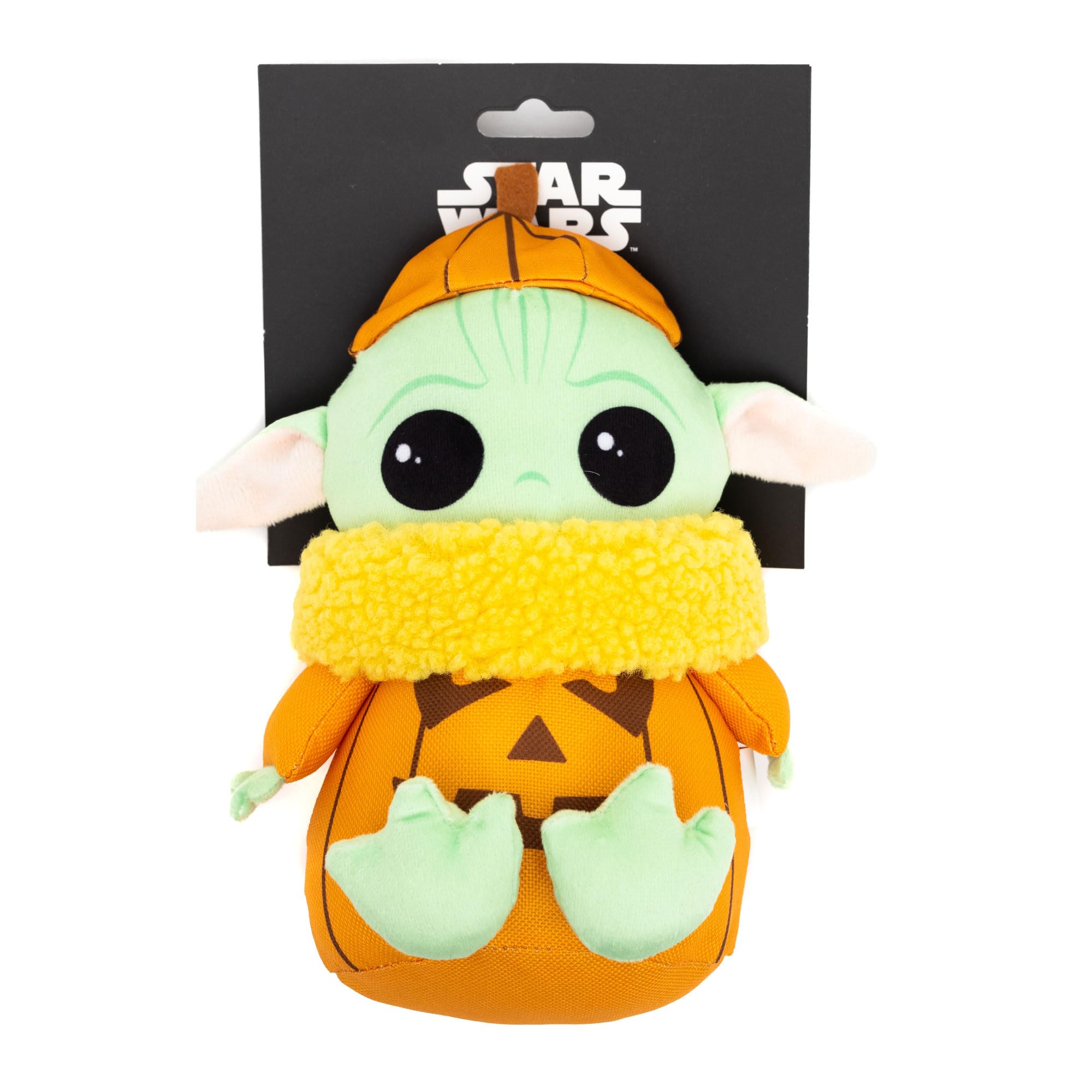 Star Wars Squeaky Plush Dog Toy for Large, Medium & Small Dogs, Halloween Grogu Pumpkin Sitting Pose, 8.5 x 7.0