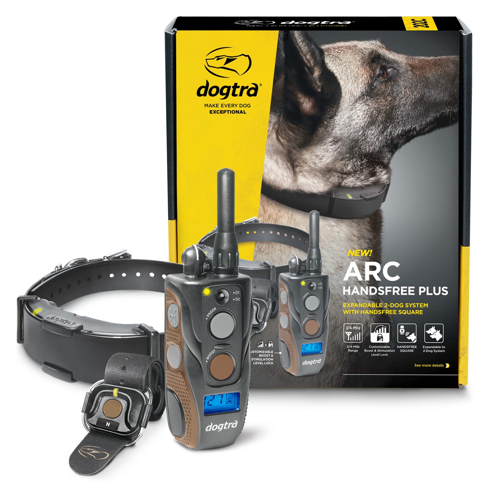 Dogtra ARC HANDSFREE Plus Boost and Lock, Remote Dog Training E-Collar, HANDSFREE Square for Discreet Control, Waterproof, Recha